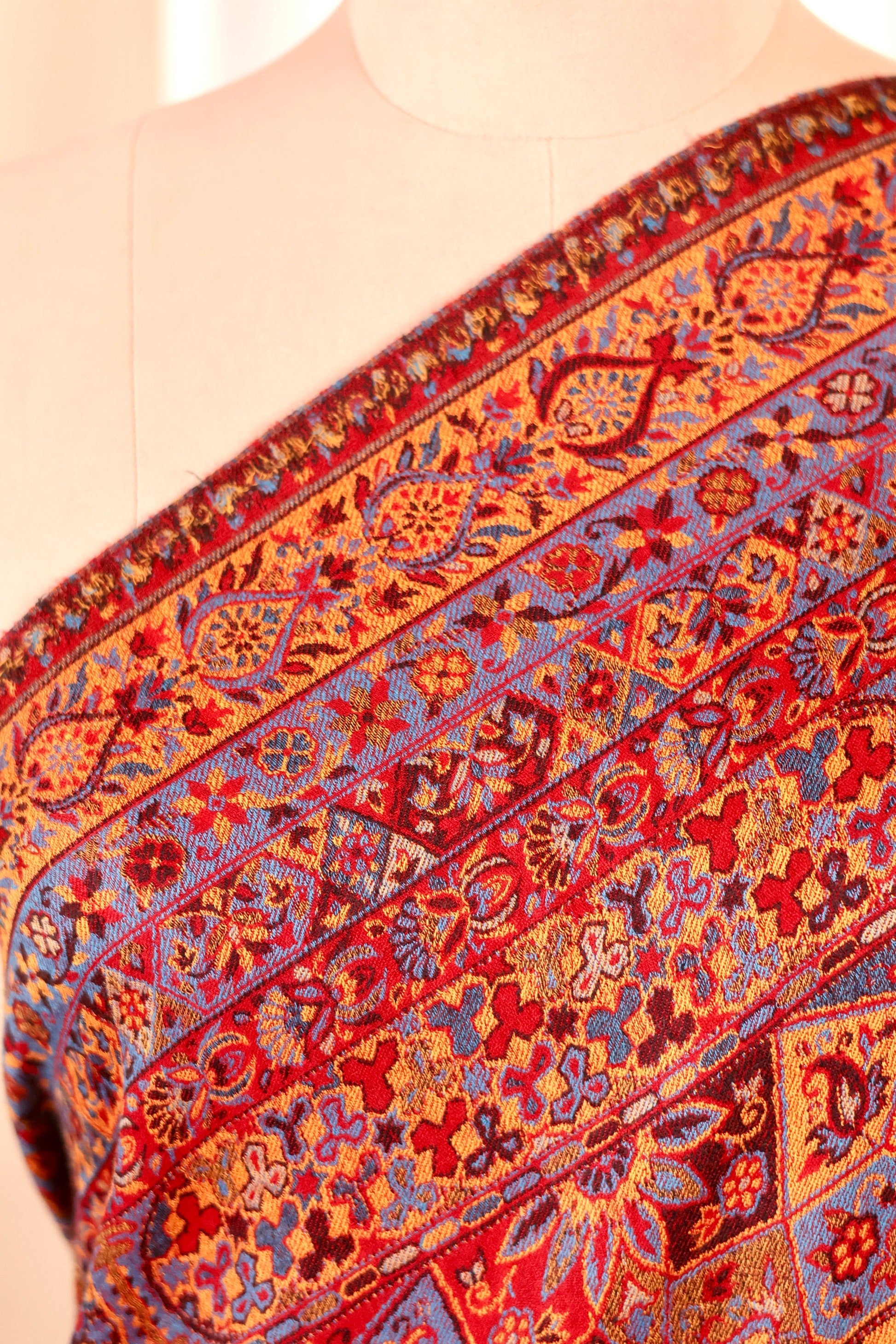 Red Pashmina Cashmere Shawl, Kalamkari Embroidery Kashmiri Pashmina Silk Shawl, Premium Cashmere Shawl, Soft & Warm Shawls, Christmas Gift