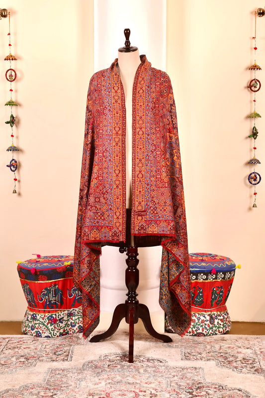 Red Pashmina Cashmere Shawl, Kalamkari Embroidery Kashmiri Pashmina Silk Shawl, Premium Cashmere Shawl, Soft & Warm Shawls, Christmas Gift