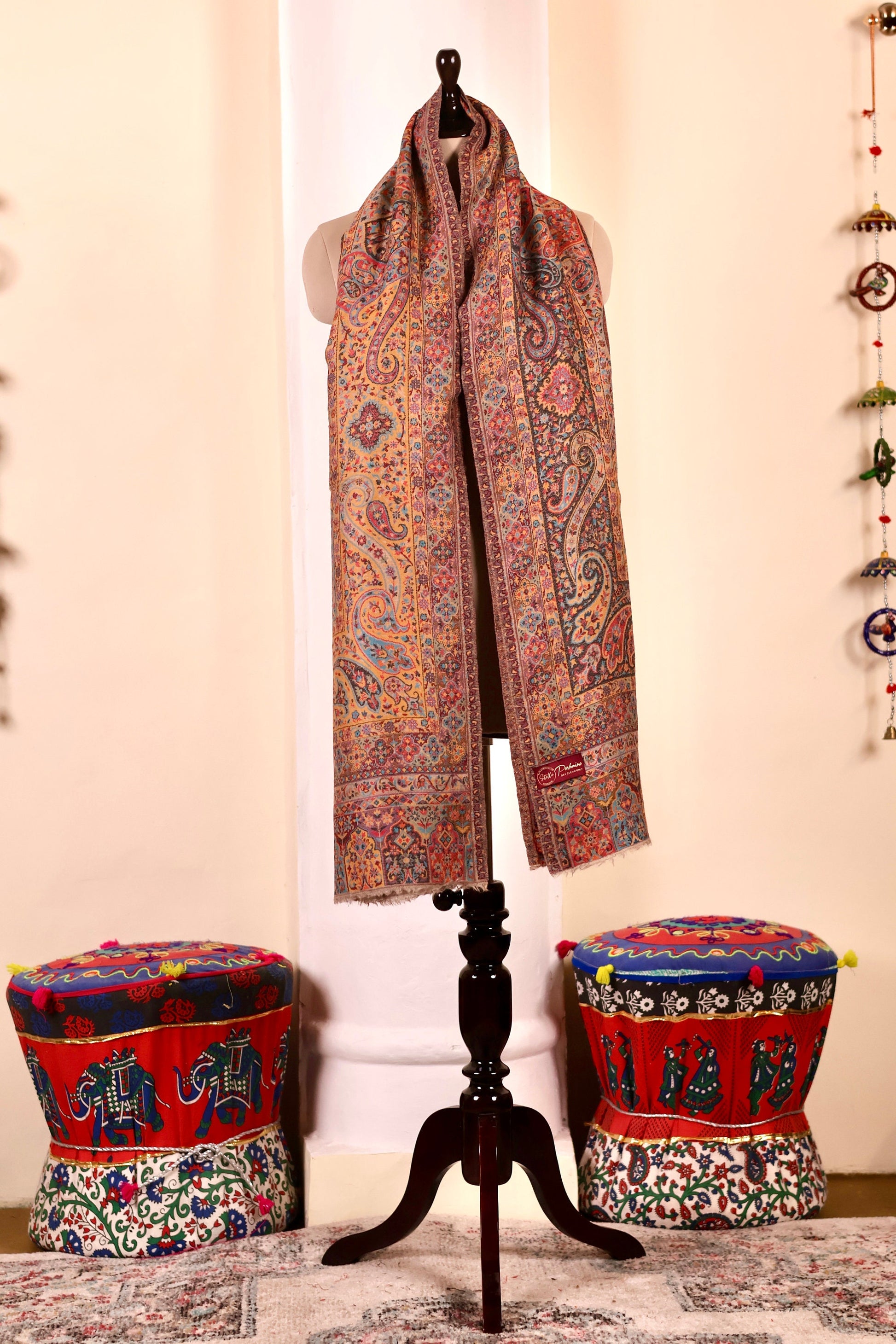 Elegant Pashmina Cashmere Shawl, Kalamkari Kashmiri Pashmina Silk Shawl, Premium Cashmere Shawl, Soft & Warm Shawls, Christmas Gift