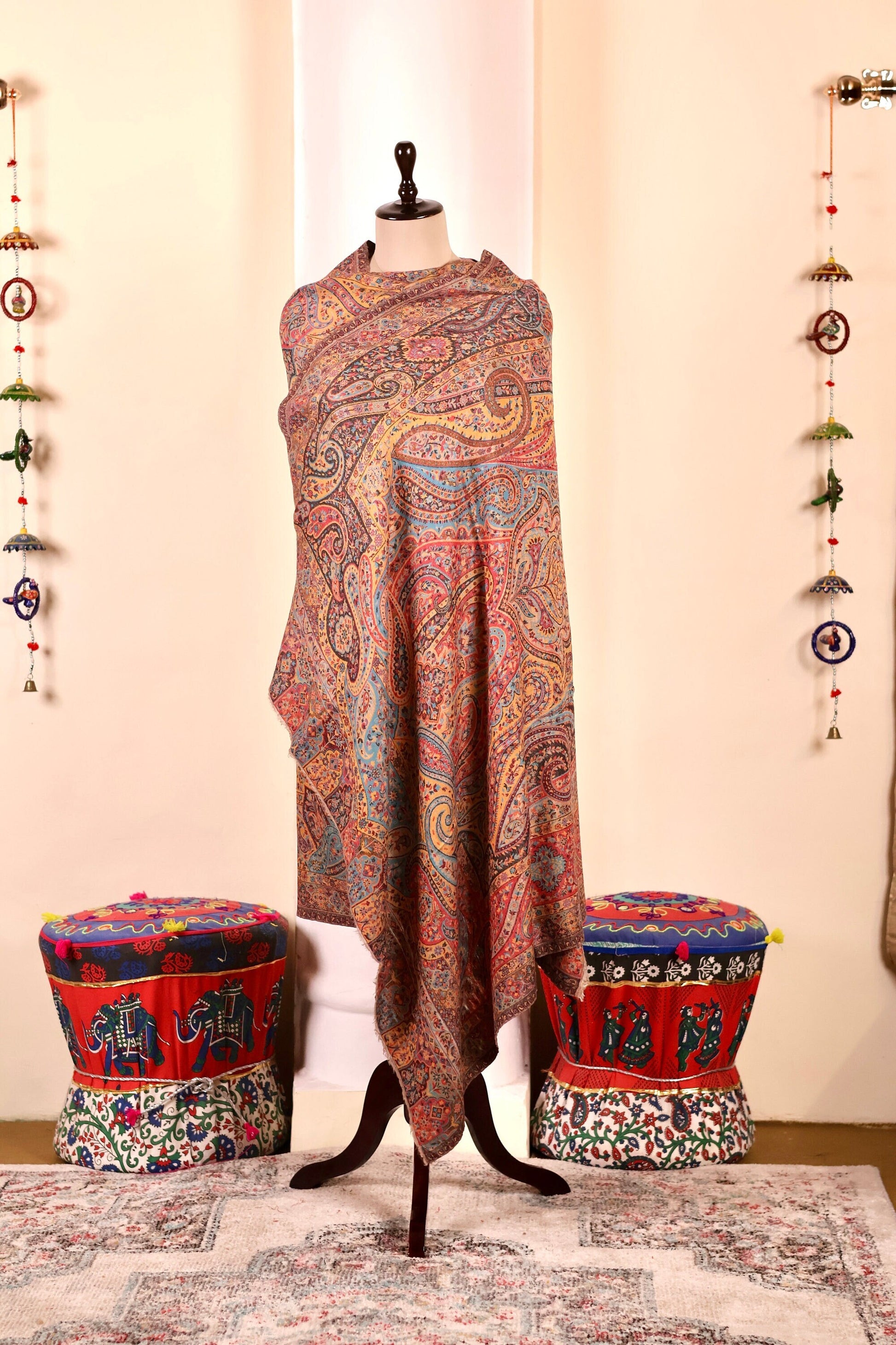 Elegant Pashmina Cashmere Shawl, Kalamkari Kashmiri Pashmina Silk Shawl, Premium Cashmere Shawl, Soft & Warm Shawls, Christmas Gift