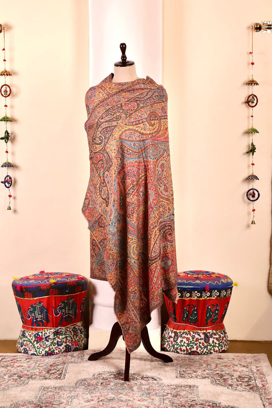 Elegant Pashmina Cashmere Shawl, Kalamkari Kashmiri Pashmina Silk Shawl, Premium Cashmere Shawl, Soft & Warm Shawls, Christmas Gift
