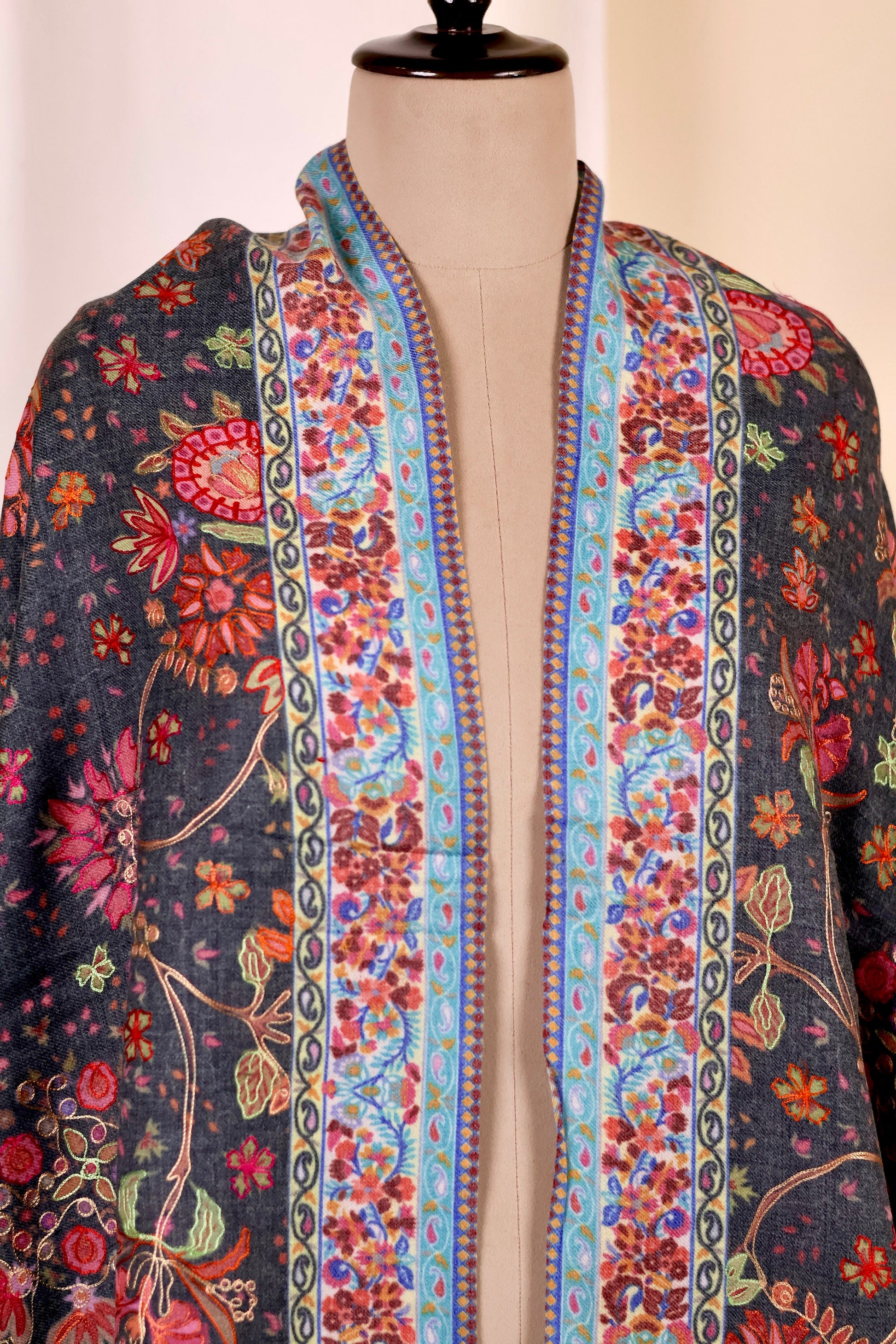 Kalamkari Pashmina Cashmere Shawl, Hand Embroidery Kashmiri Pashmina Silk Shawl, Premium Cashmere Shawl, Soft & Warm Shawls, Christmas Gift