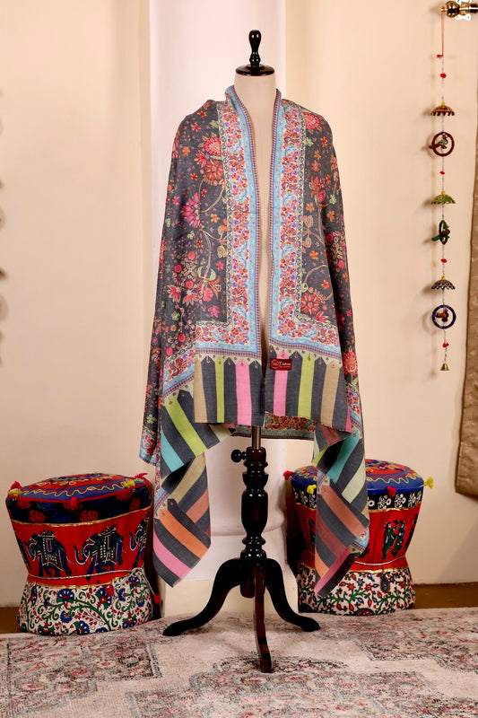 Kalamkari Pashmina Cashmere Shawl, Hand Embroidery Kashmiri Pashmina Silk Shawl, Premium Cashmere Shawl, Soft & Warm Shawls, Christmas Gift
