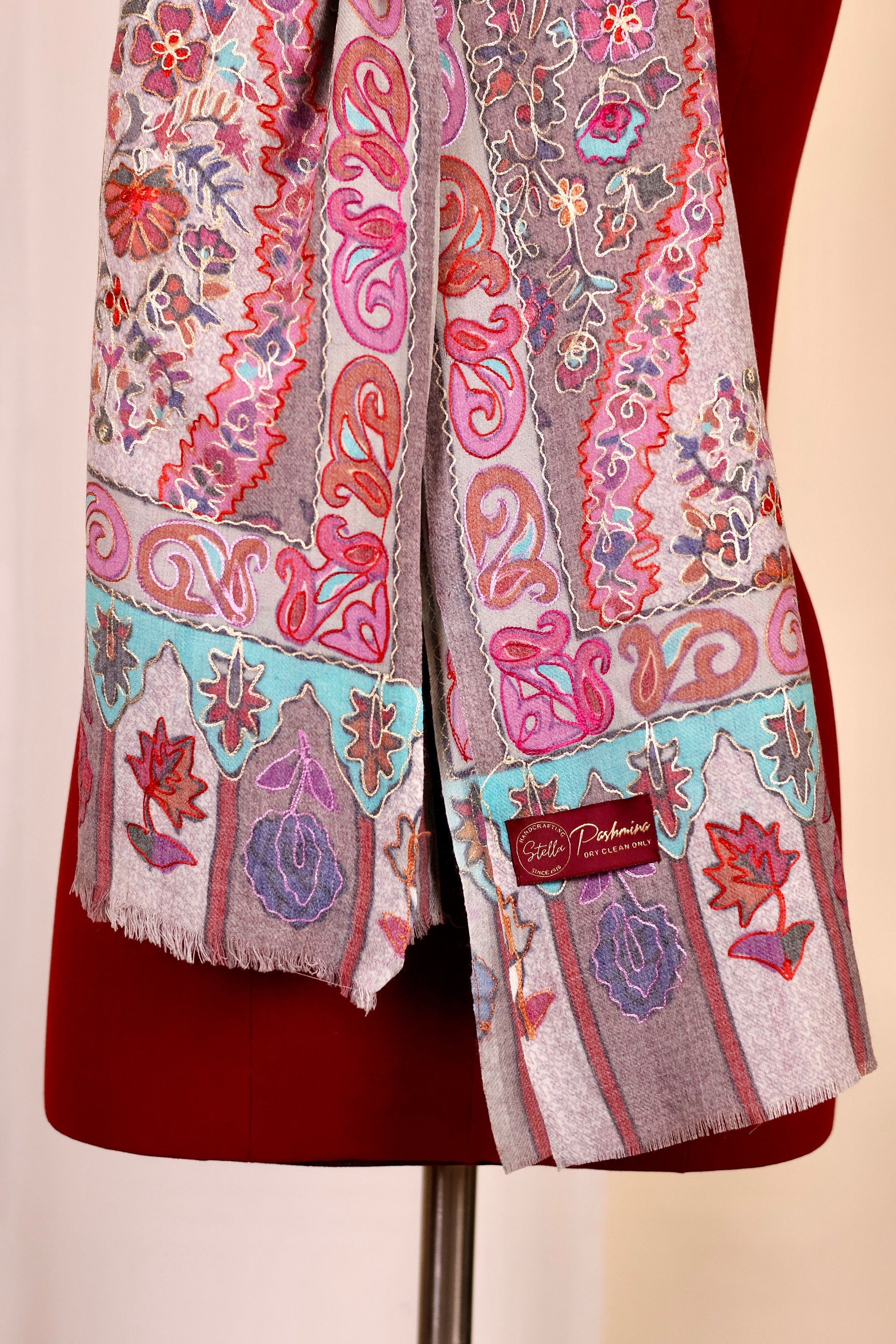 Kalamkari Pashmina Cashmere Shawl, Hand Embroidery Kashmiri Pashmina Silk Shawl, Premium Cashmere Shawl, Soft & Warm Shawls, Christmas Gift