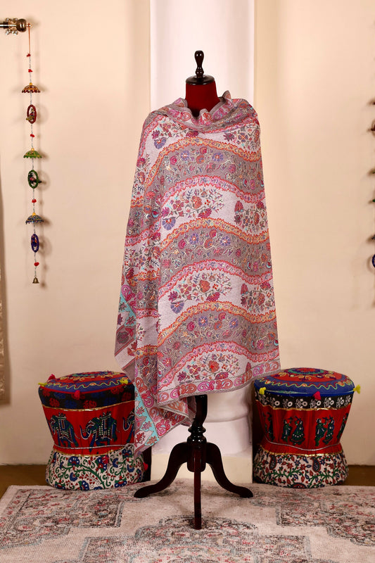 Kalamkari Pashmina Cashmere Shawl, Hand Embroidery Kashmiri Pashmina Silk Shawl, Premium Cashmere Shawl, Soft & Warm Shawls, Christmas Gift