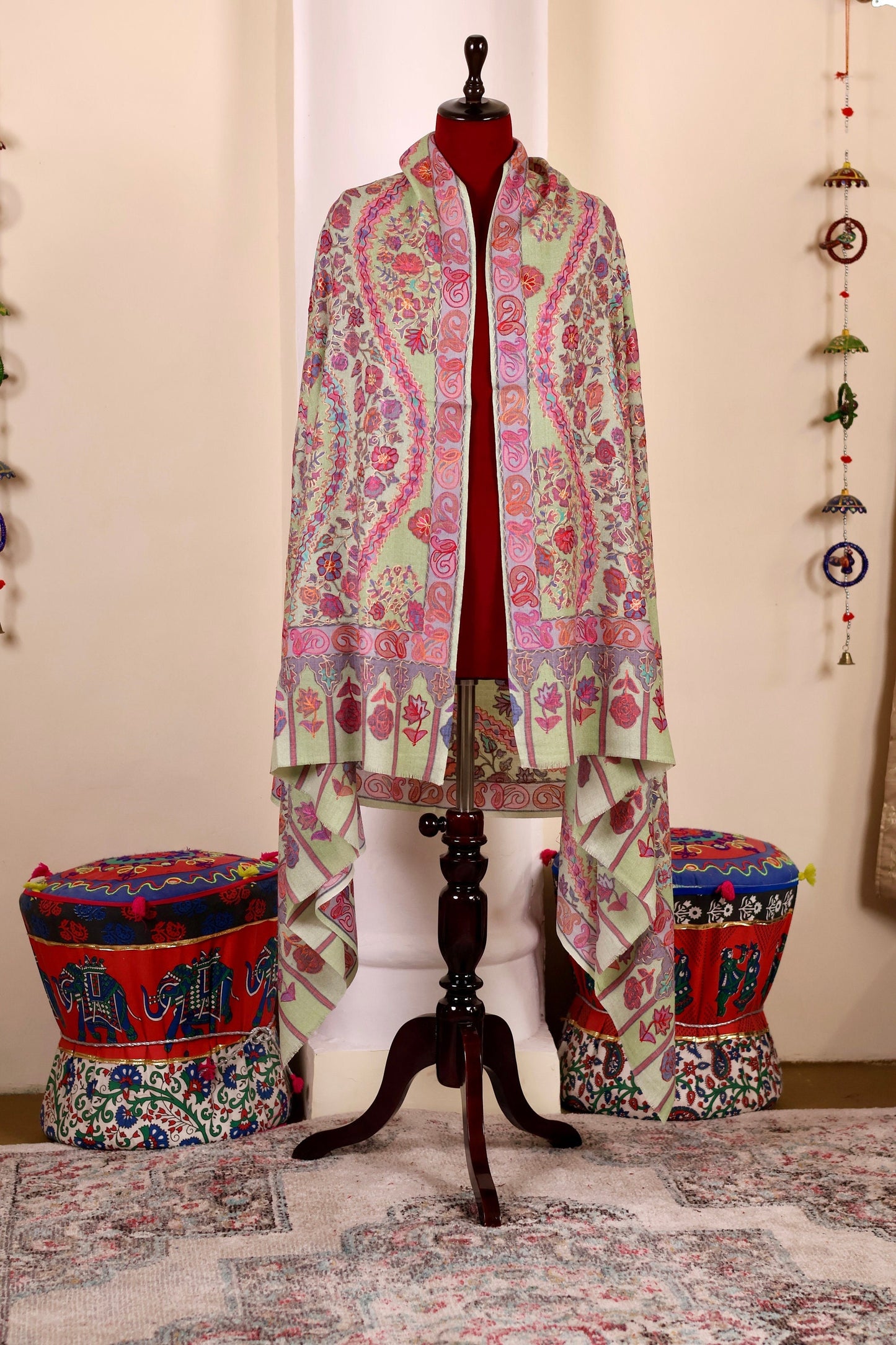 Kalamkari Pashmina Cashmere Shawl, Hand Embroidery Kashmiri Pashmina Silk Shawl, Premium Cashmere Shawl, Soft & Warm Shawls, Christmas Gift