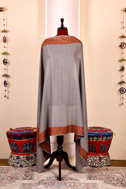 Authentic Pashmina Cashmere Shawl, Handmade Grey Kashmiri Pashmina Silk Shawl, Premium Cashmere Scarfs, Soft & Warm Shawls, Christmas Gift