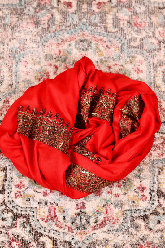 Elegant Pashmina Cashmere Shawl, Red Handmade Kashmiri Pashmina Silk Shawl, Premium Cashmere Scarfs, Soft & Warm Shawls, Christmas Gift