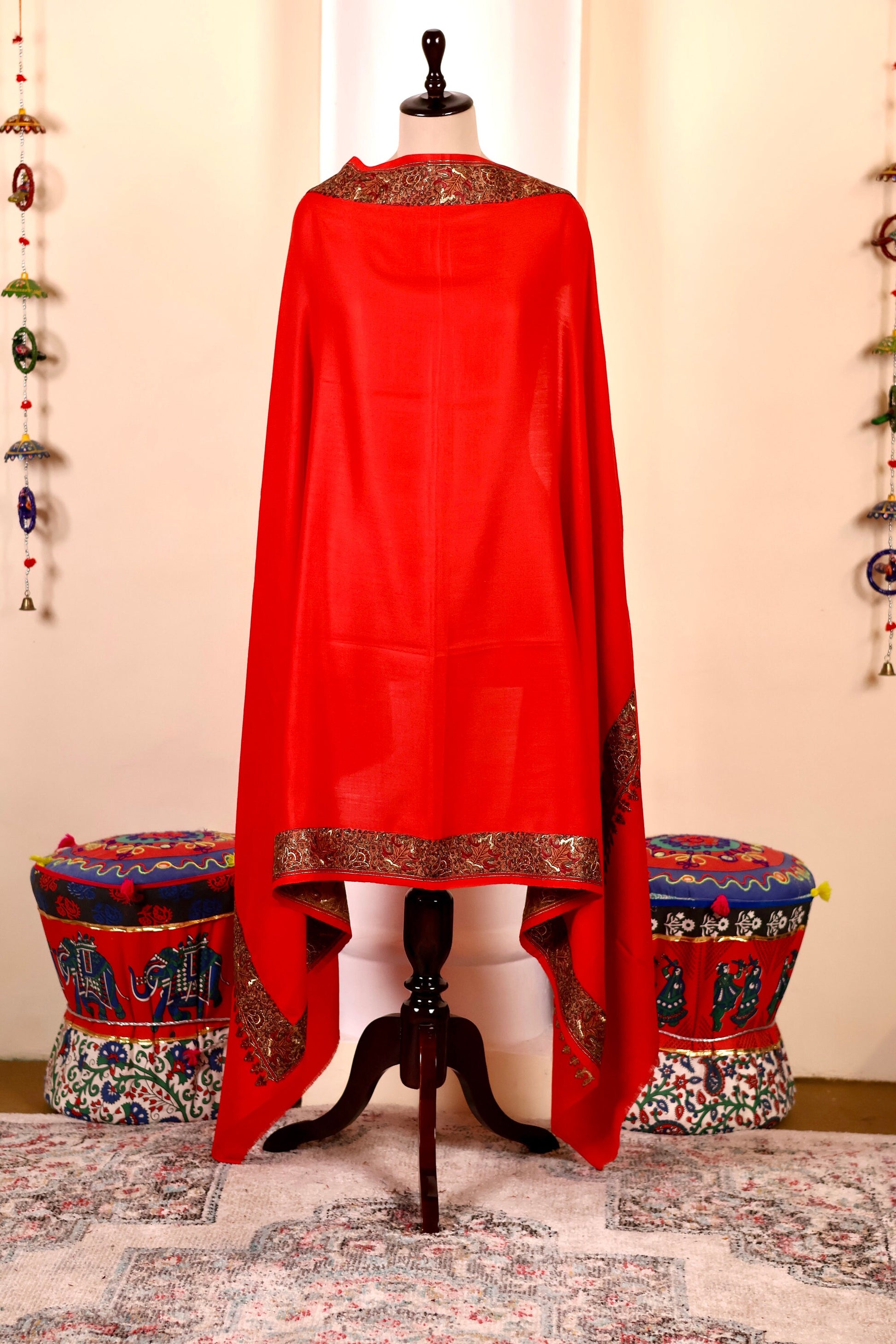 Elegant Pashmina Cashmere Shawl, Red Handmade Kashmiri Pashmina Silk Shawl, Premium Cashmere Scarfs, Soft & Warm Shawls, Christmas Gift