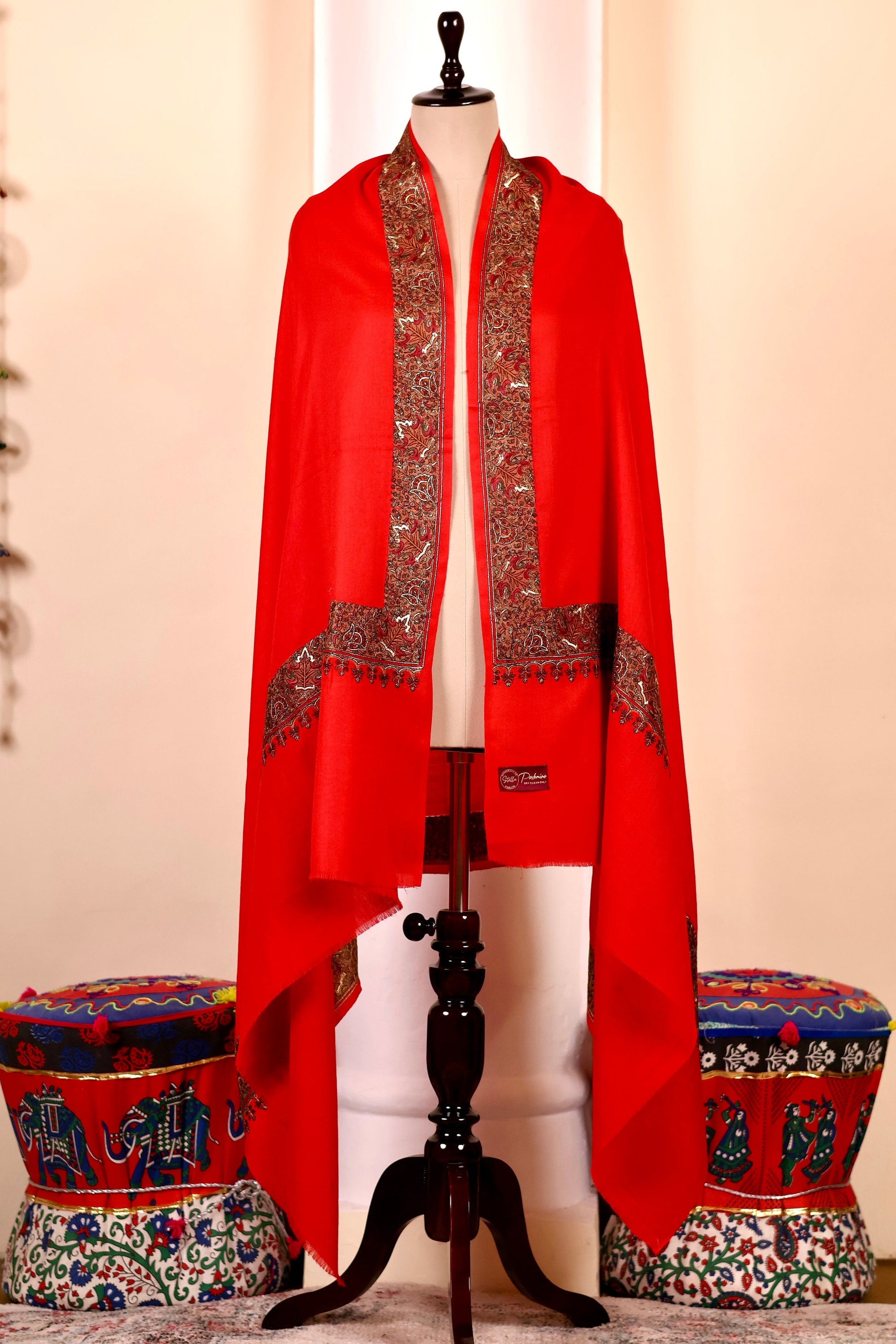 Elegant Pashmina Cashmere Shawl, Red Handmade Kashmiri Pashmina Silk Shawl, Premium Cashmere Scarfs, Soft & Warm Shawls, Christmas Gift