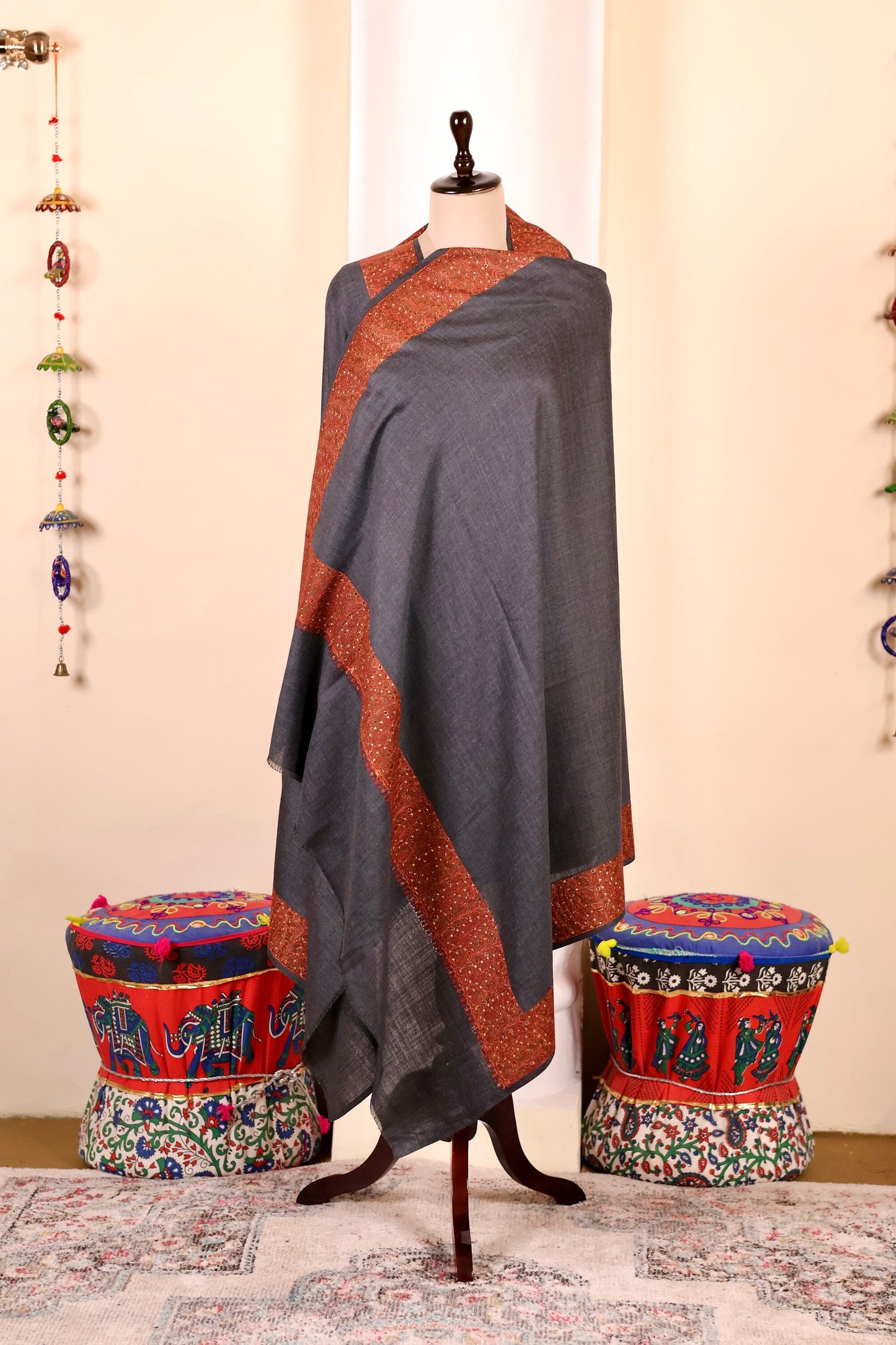 Elegant Pashmina Cashmere Shawl, Dark Grey Handmade Kashmiri Pashmina Silk Shawl, Premium Cashmere Scarfs, Soft & Warm Shawls Christmas Gift
