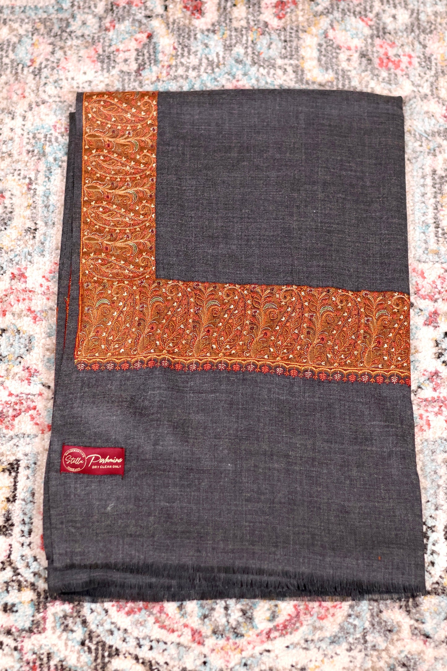 Elegant Pashmina Cashmere Shawl, Dark Grey Handmade Kashmiri Pashmina Silk Shawl, Premium Cashmere Scarfs, Soft & Warm Shawls Christmas Gift