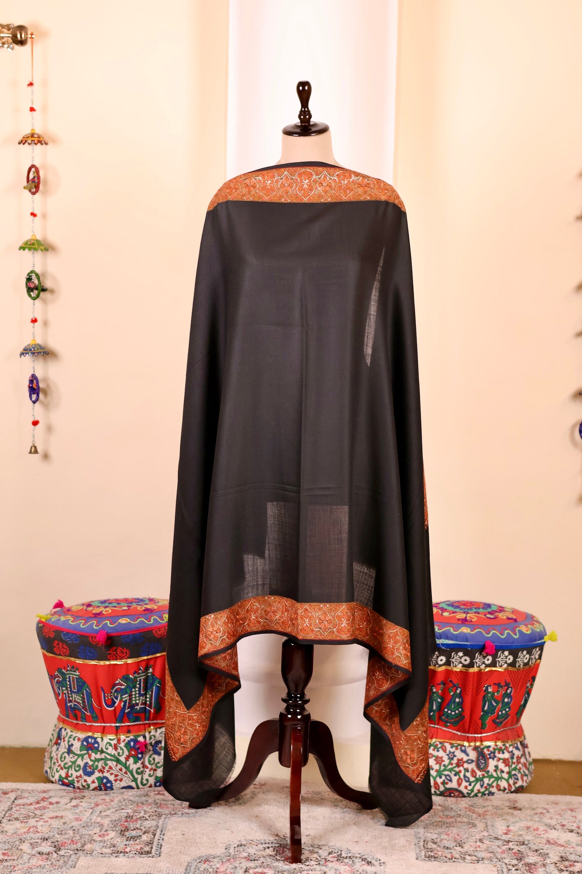Elegant Pashmina Cashmere Shawl, Black Handmade Kashmiri Pashmina Silk Shawl, Premium Cashmere Scarfs, Soft & Warm Shawls, Christmas Gift