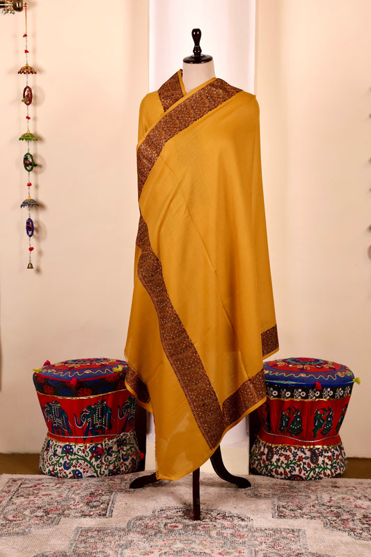 Elegant Pashmina Cashmere Shawl, Yellow Handmade Kashmiri Pashmina Silk Shawl, Premium Cashmere Scarfs, Soft & Warm Shawls, Christmas Gift