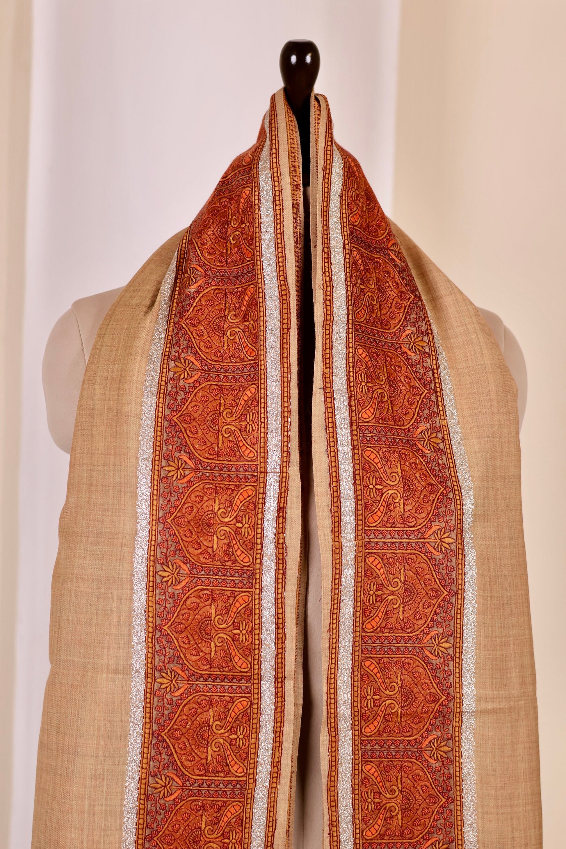 Elegant Pashmina Cashmere Shawl, Beige Handmade Kashmiri Pashmina Silk Shawl, Premium Cashmere Scarfs, Soft & Warm Shawls, Christmas Gift