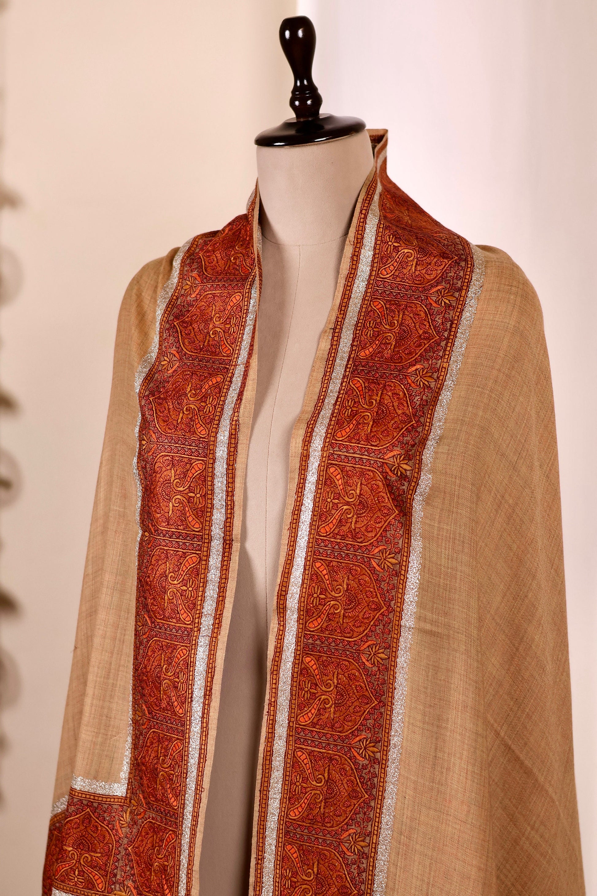 Elegant Pashmina Cashmere Shawl, Beige Handmade Kashmiri Pashmina Silk Shawl, Premium Cashmere Scarfs, Soft & Warm Shawls, Christmas Gift