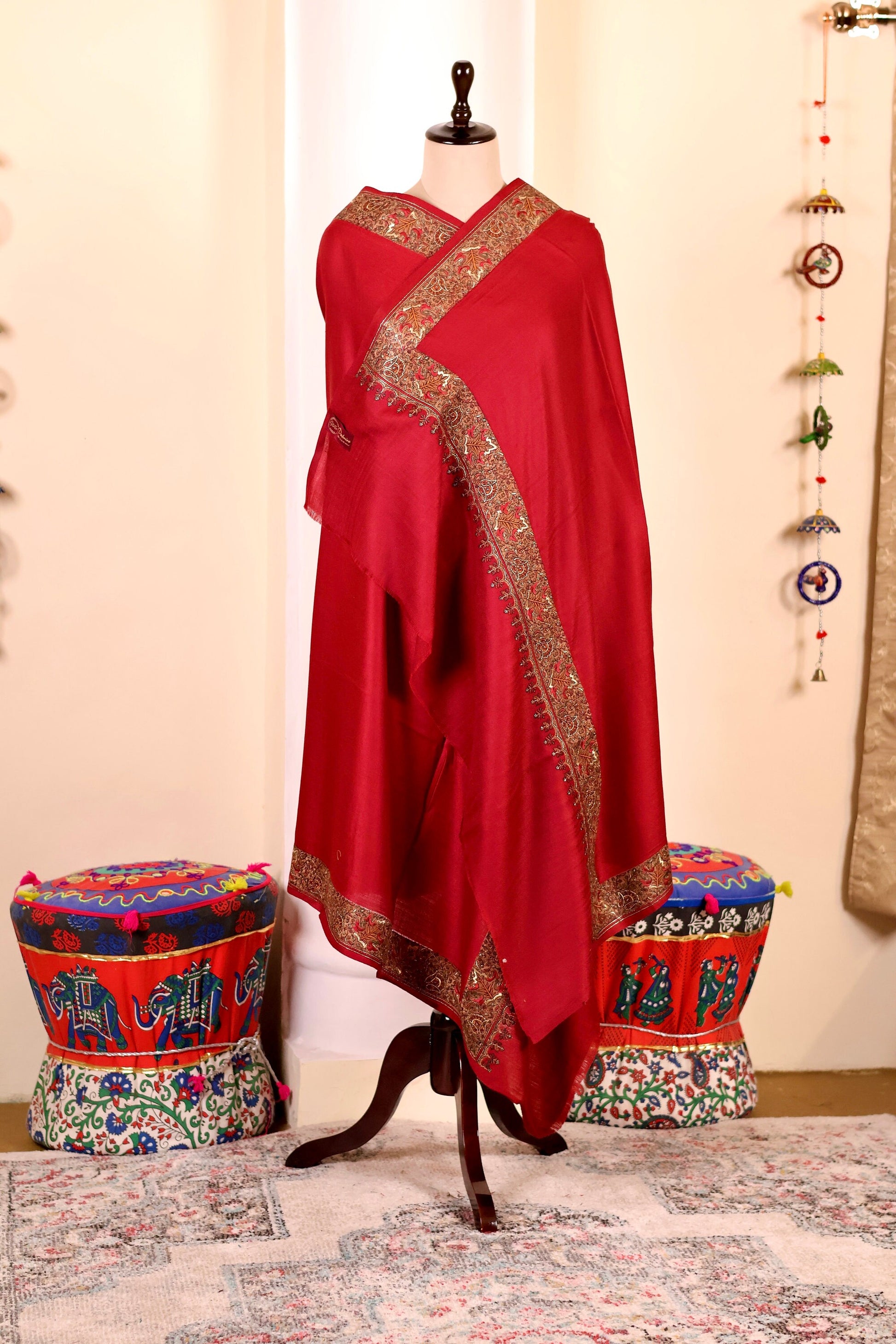 Elegant Pashmina Cashmere Shawl, Red Handmade Kashmiri Pashmina Silk Shawl, Premium Cashmere Scarfs, Soft & Warm Shawls, Christmas Gift
