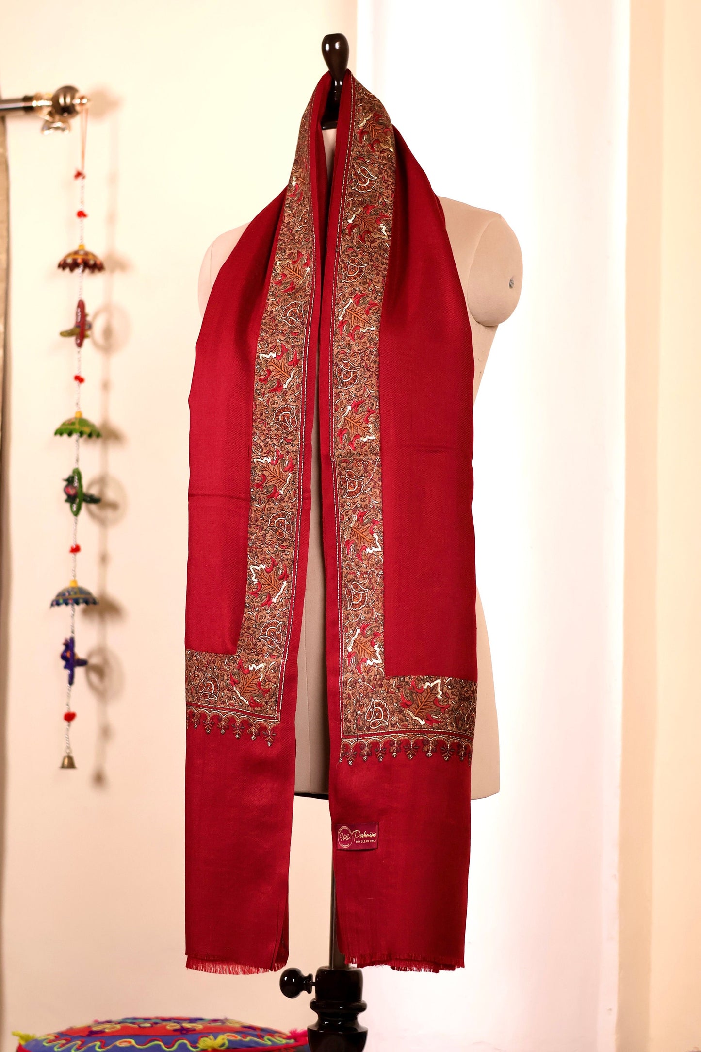 Elegant Pashmina Cashmere Shawl, Red Handmade Kashmiri Pashmina Silk Shawl, Premium Cashmere Scarfs, Soft & Warm Shawls, Christmas Gift