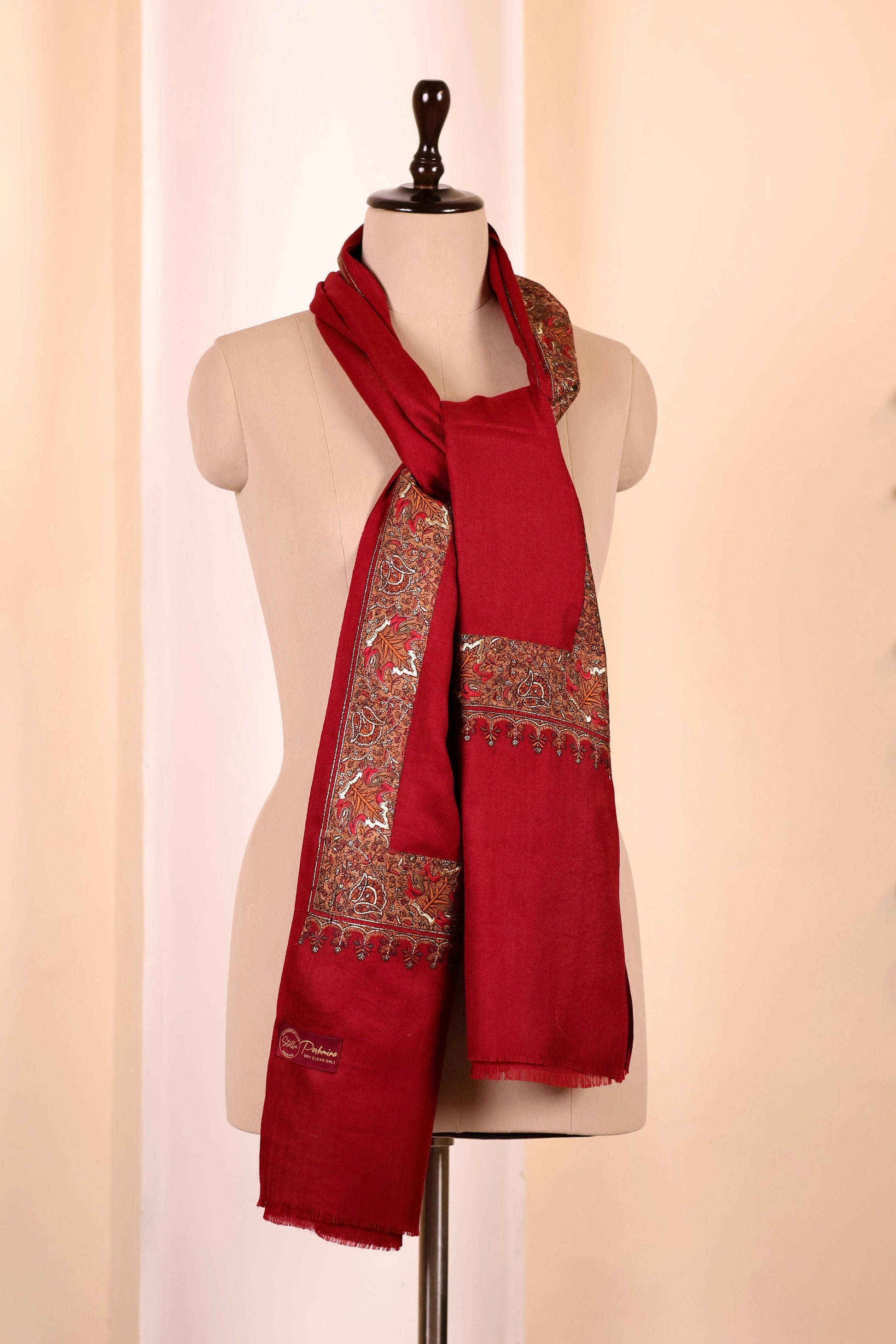 Elegant Pashmina Cashmere Shawl, Red Handmade Kashmiri Pashmina Silk Shawl, Premium Cashmere Scarfs, Soft & Warm Shawls, Christmas Gift