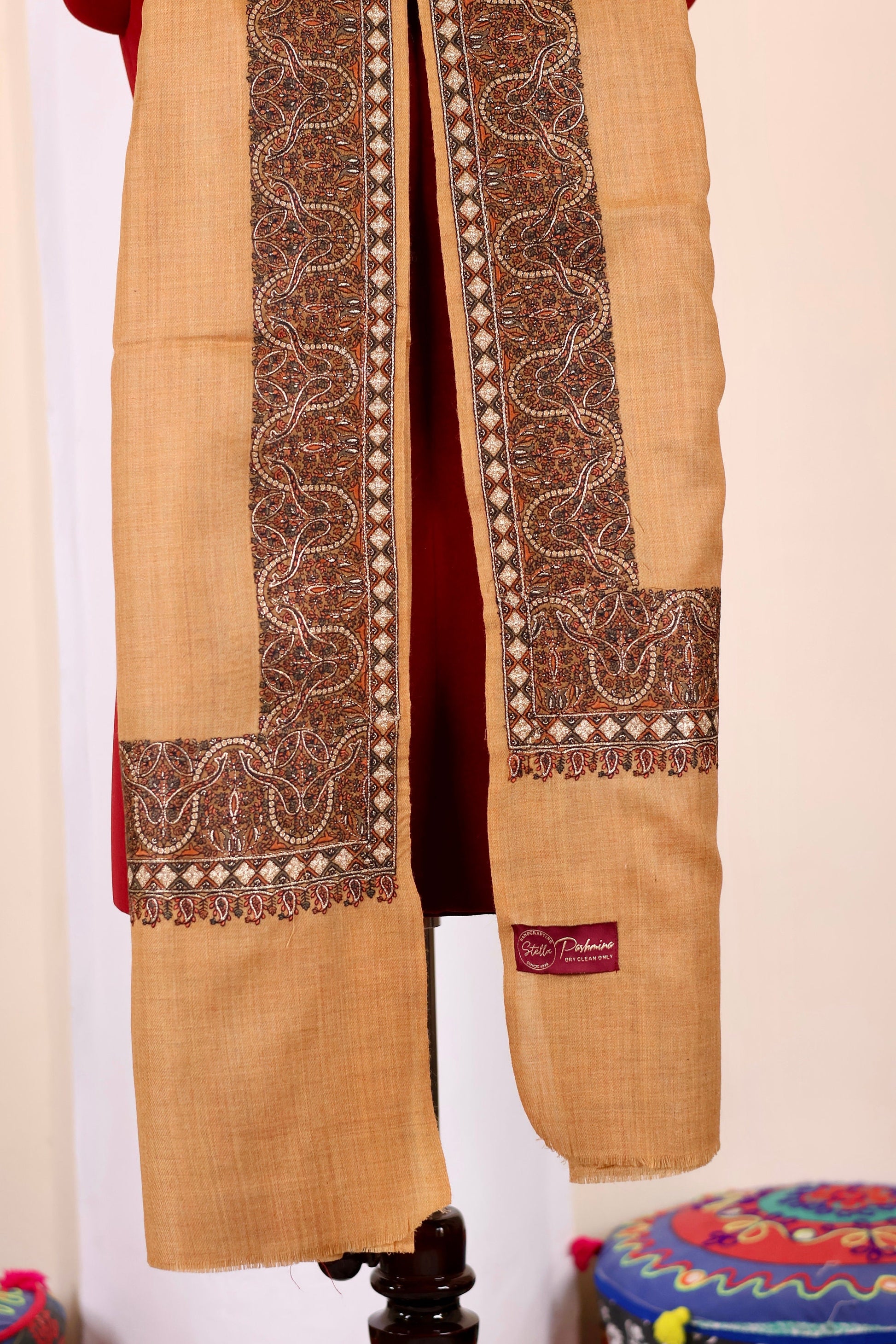 Handmade Pashmina Cashmere Shawl, Hand Embroidery Kashmiri Pashmina Silk Shawl, Premium Cashmere Scarfs, Soft & Warm Shawls, Christmas Gift