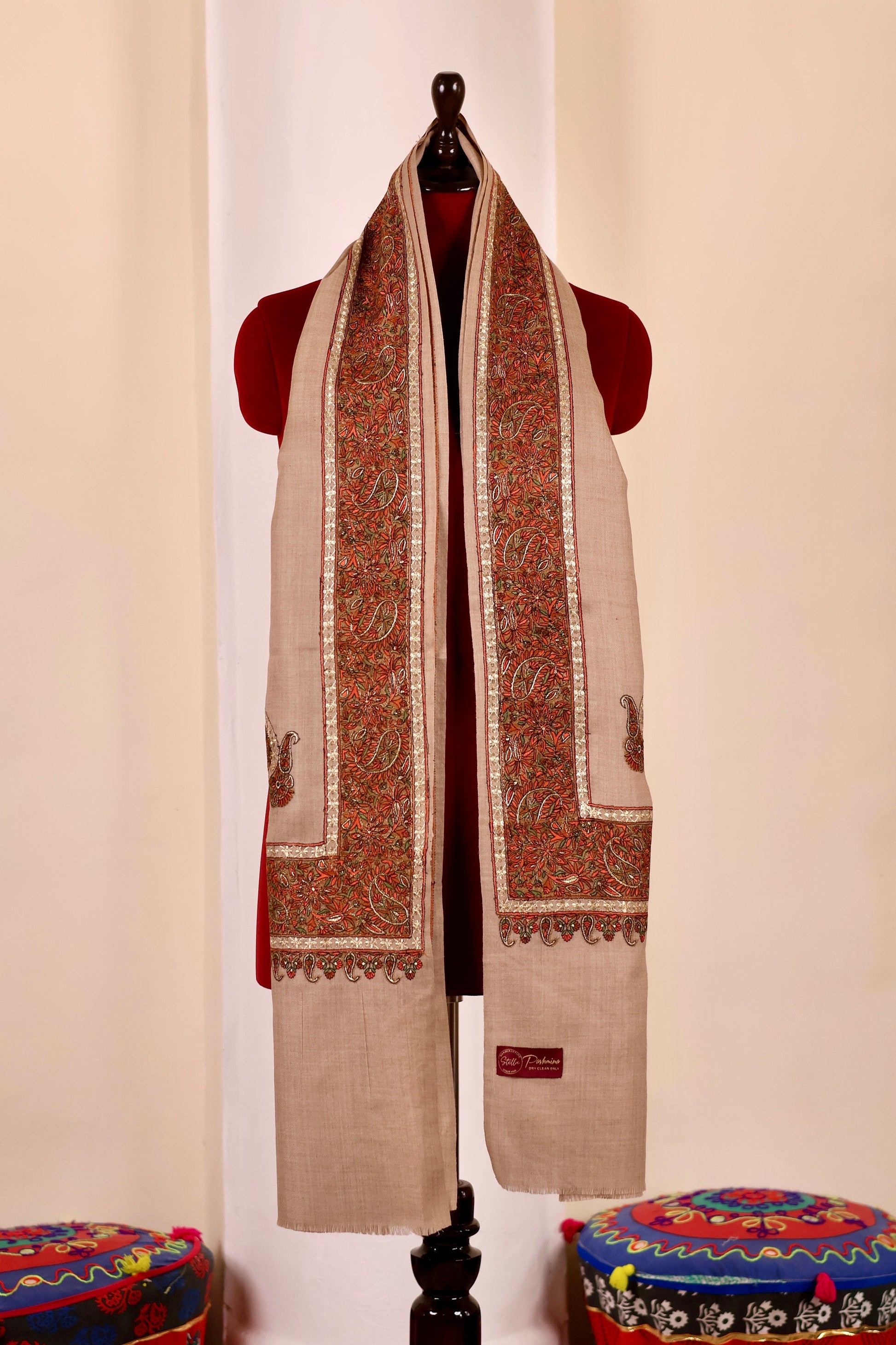 Handmade Pashmina Cashmere Shawl, Hand Embroidery Kashmiri Pashmina Silk Shawl, Premium Cashmere Scarfs, Soft & Warm Shawls, Christmas Gift