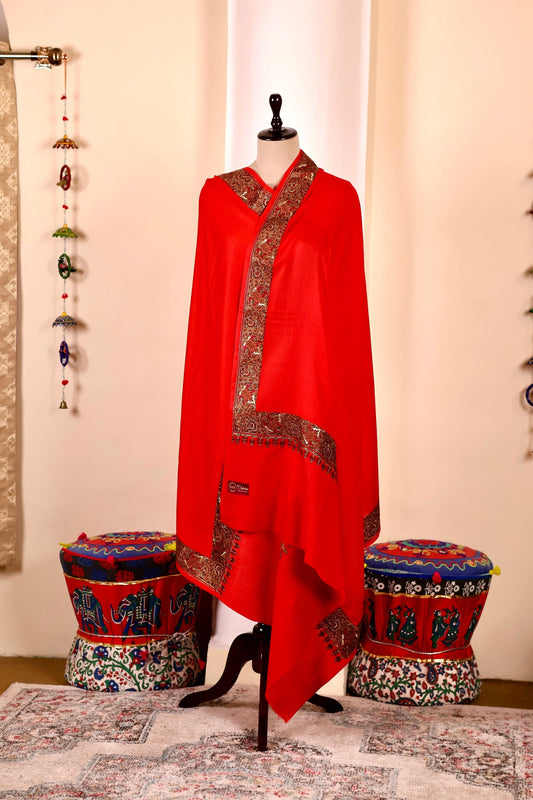 Elegant Pashmina Cashmere Shawl, Red Handmade Kashmiri Pashmina Silk Shawl, Premium Cashmere Scarfs, Soft & Warm Shawls, Christmas Gift