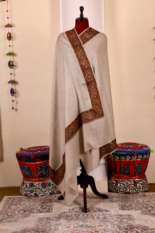 Authentic Pashmina Cashmere Shawl, Handmade Grey Kashmiri Pashmina Silk Shawl, Premium Cashmere Scarfs, Soft & Warm Shawls, Christmas Gift