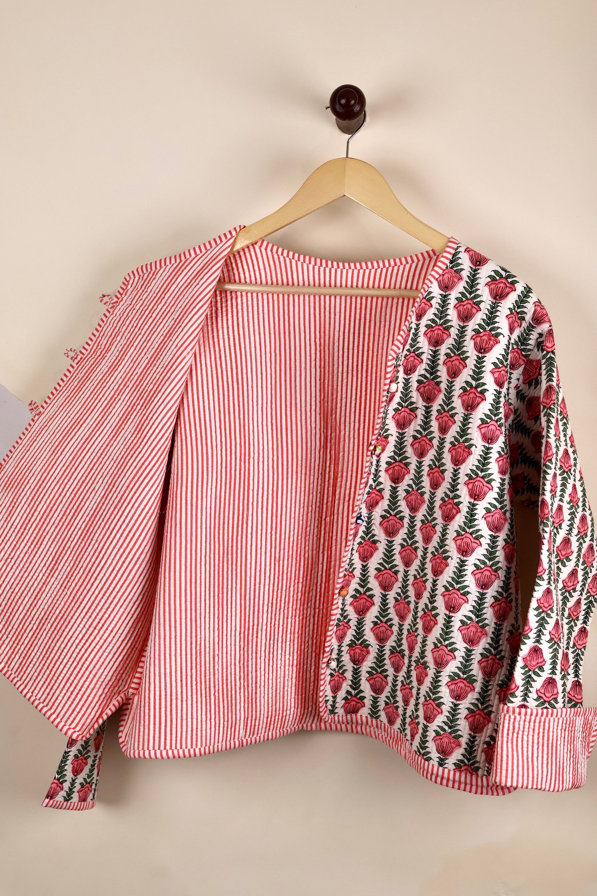 Reversible HandBlock Printed Quilted Cotton Jackets | Fall Winter Floral Women's Coat | Street Wear Bohemian Style Handmade Quilted Jackets