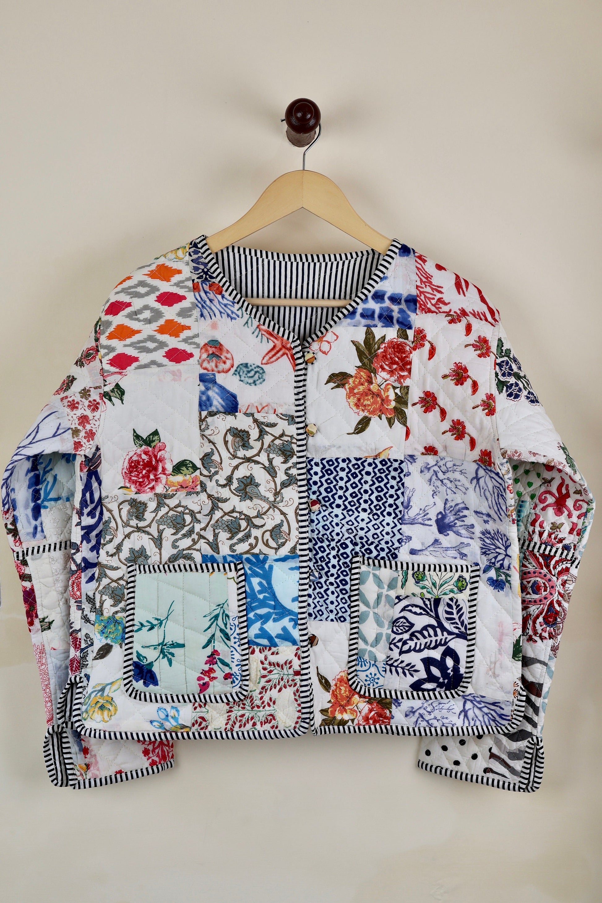 Patchwork HandBlock Printed Quilted Cotton Jackets | Fall Winter Floral Women's Coat | Reversible Bohemian Style Handmade Quilted Jackets