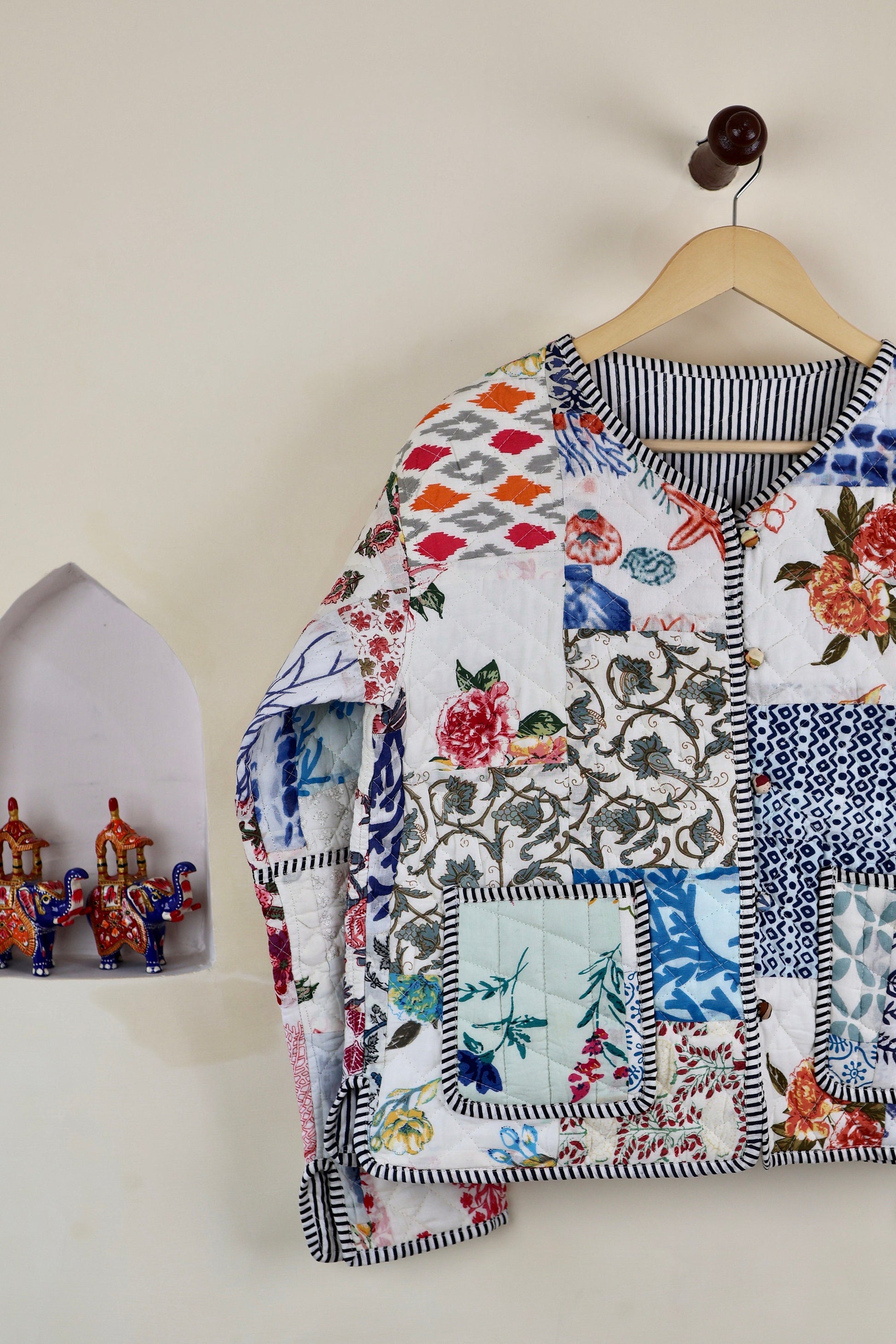 Patchwork HandBlock Printed Quilted Cotton Jackets | Fall Winter Floral Women's Coat | Reversible Bohemian Style Handmade Quilted Jackets