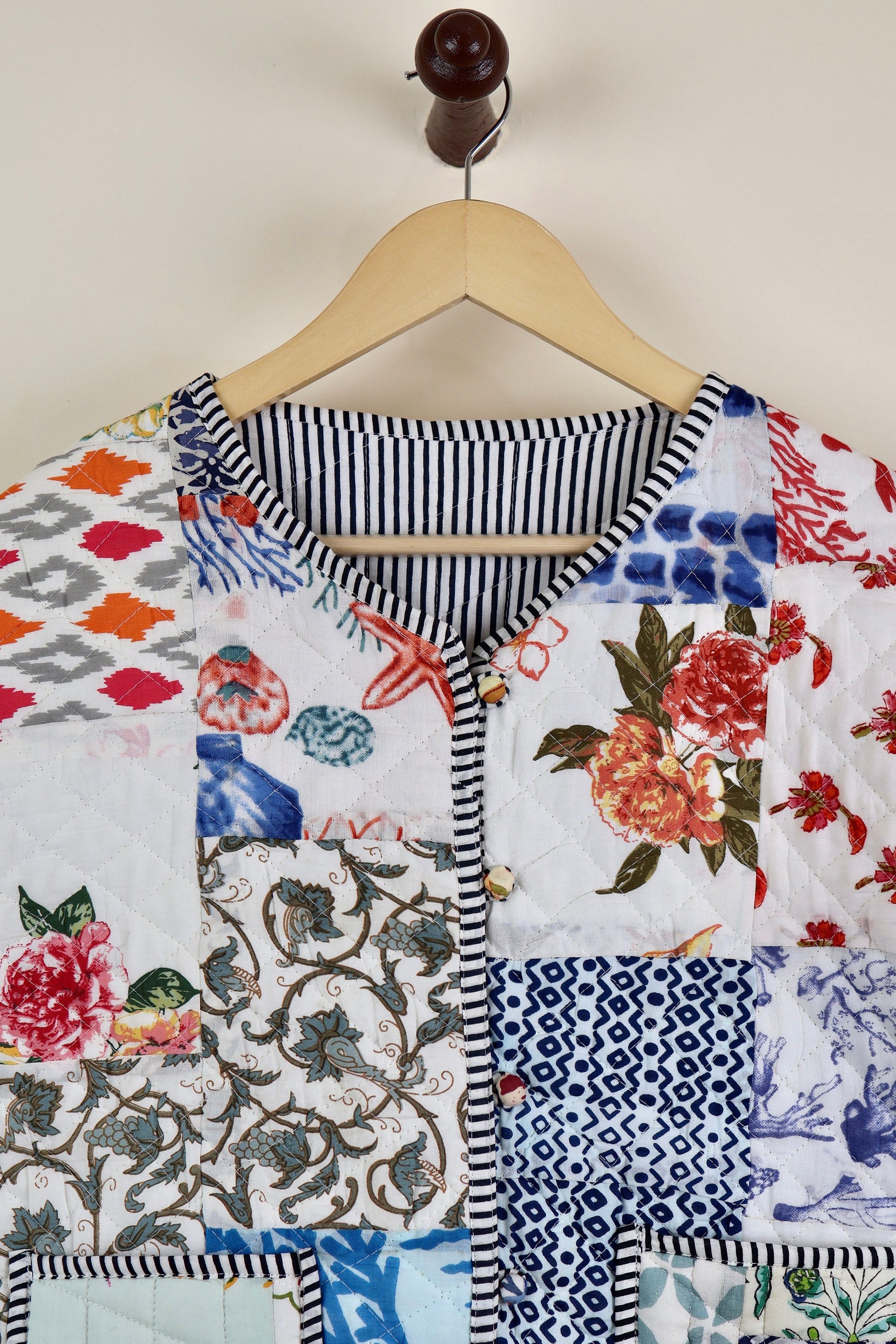 Patchwork HandBlock Printed Quilted Cotton Jackets | Fall Winter Floral Women's Coat | Reversible Bohemian Style Handmade Quilted Jackets