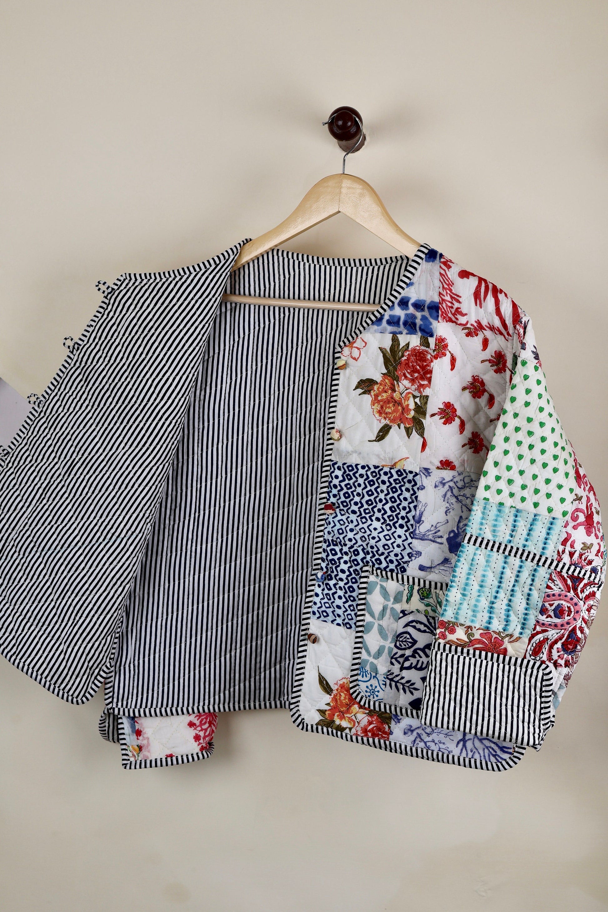 Patchwork HandBlock Printed Quilted Cotton Jackets | Fall Winter Floral Women's Coat | Reversible Bohemian Style Handmade Quilted Jackets