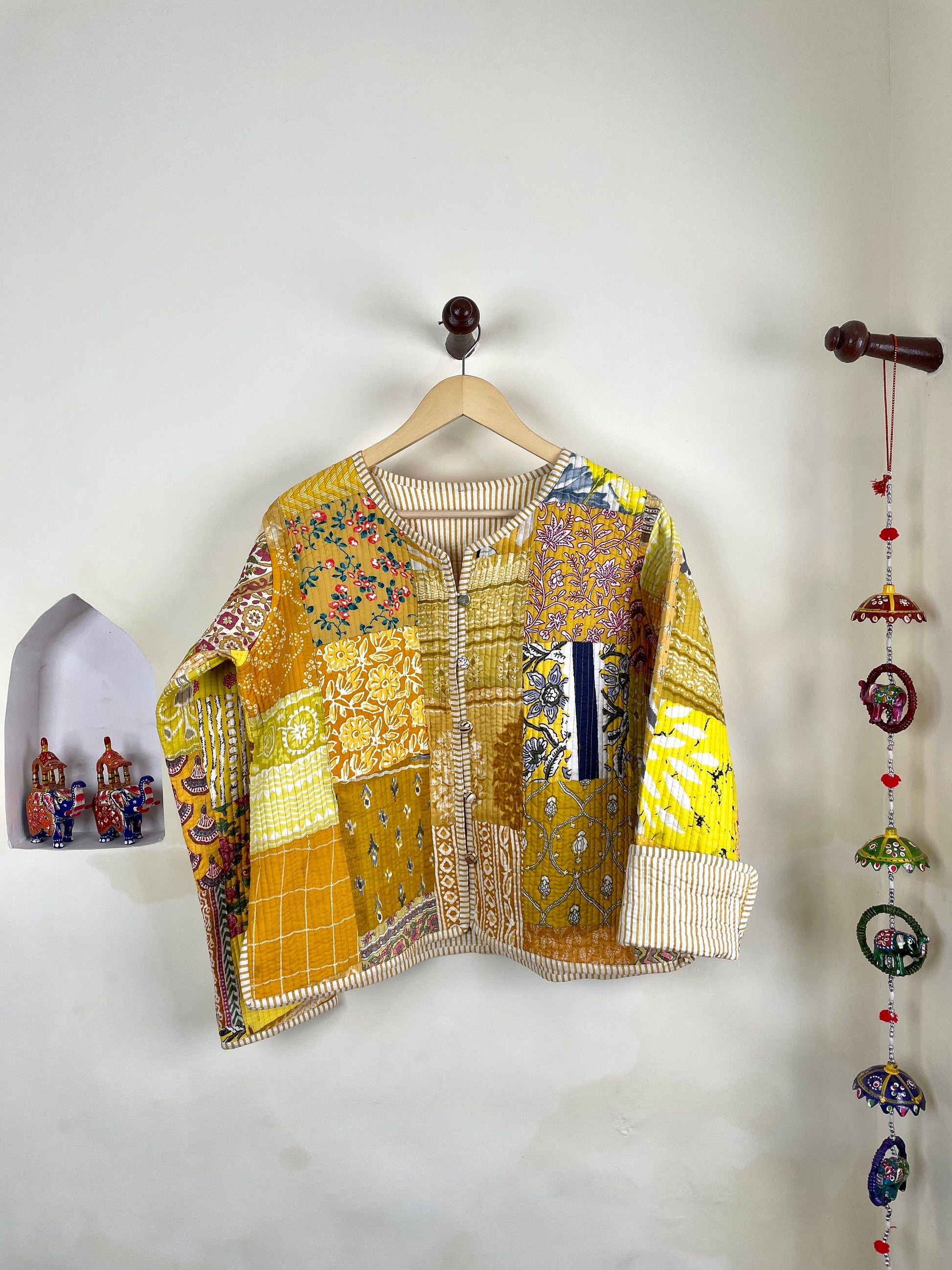 Vintage Patchwork Quilted Cotton Jackets | Fall Winter Floral Women's Coat | HandBlock Printed Reversible Bohemian Style Quilted Jackets