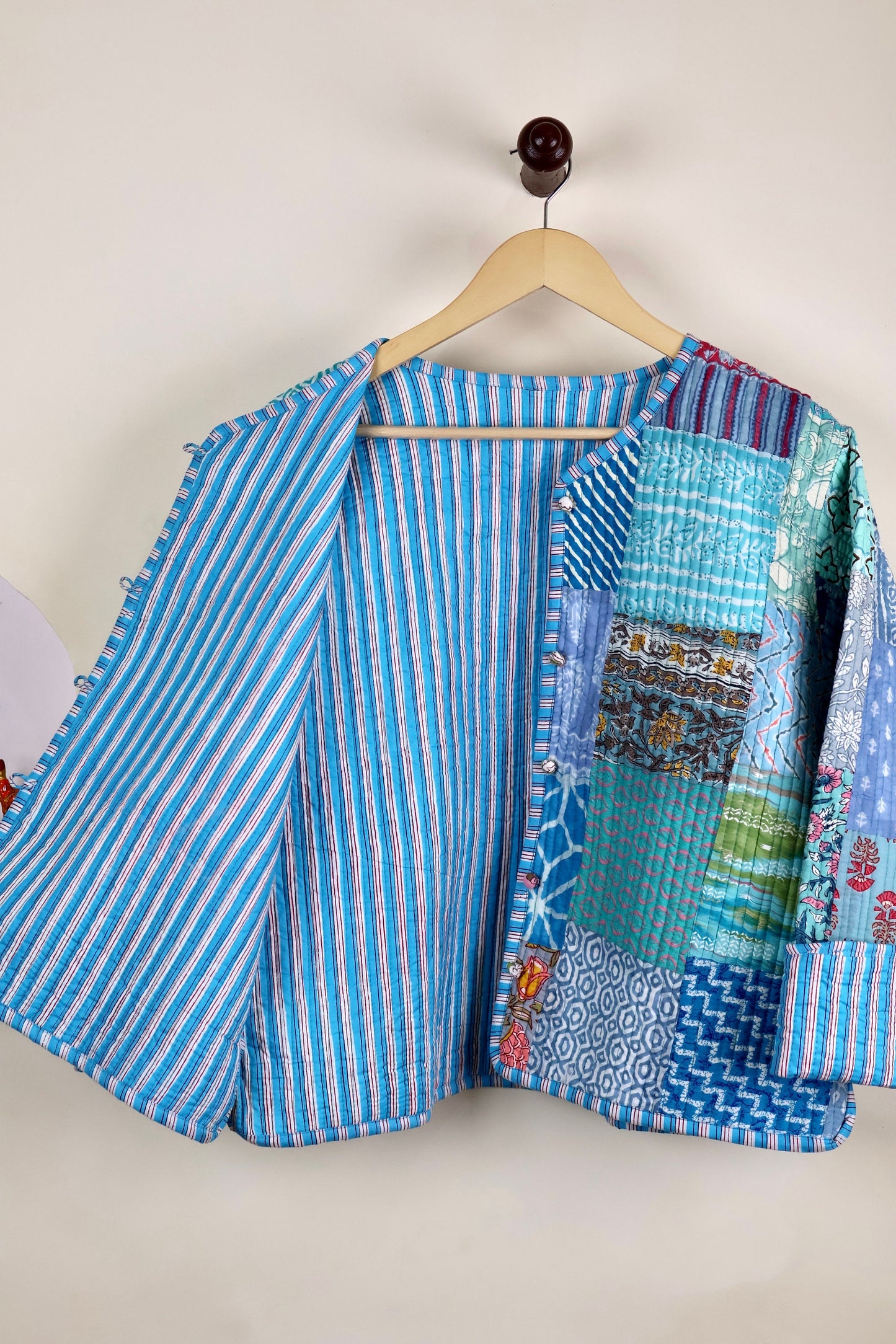 Chic Patchwork Quilted Cotton Jackets | Fall Winter Floral Women's Coat | HandBlock Printed Reversible Bohemian Style Quilted Jackets