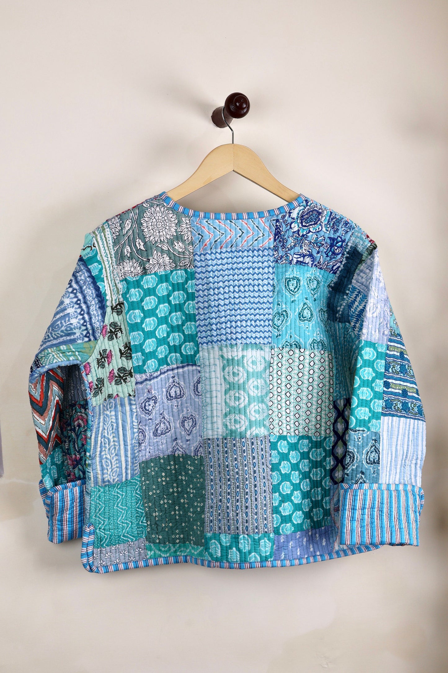 Chic Patchwork Quilted Cotton Jackets | Fall Winter Floral Women's Coat | HandBlock Printed Reversible Bohemian Style Quilted Jackets
