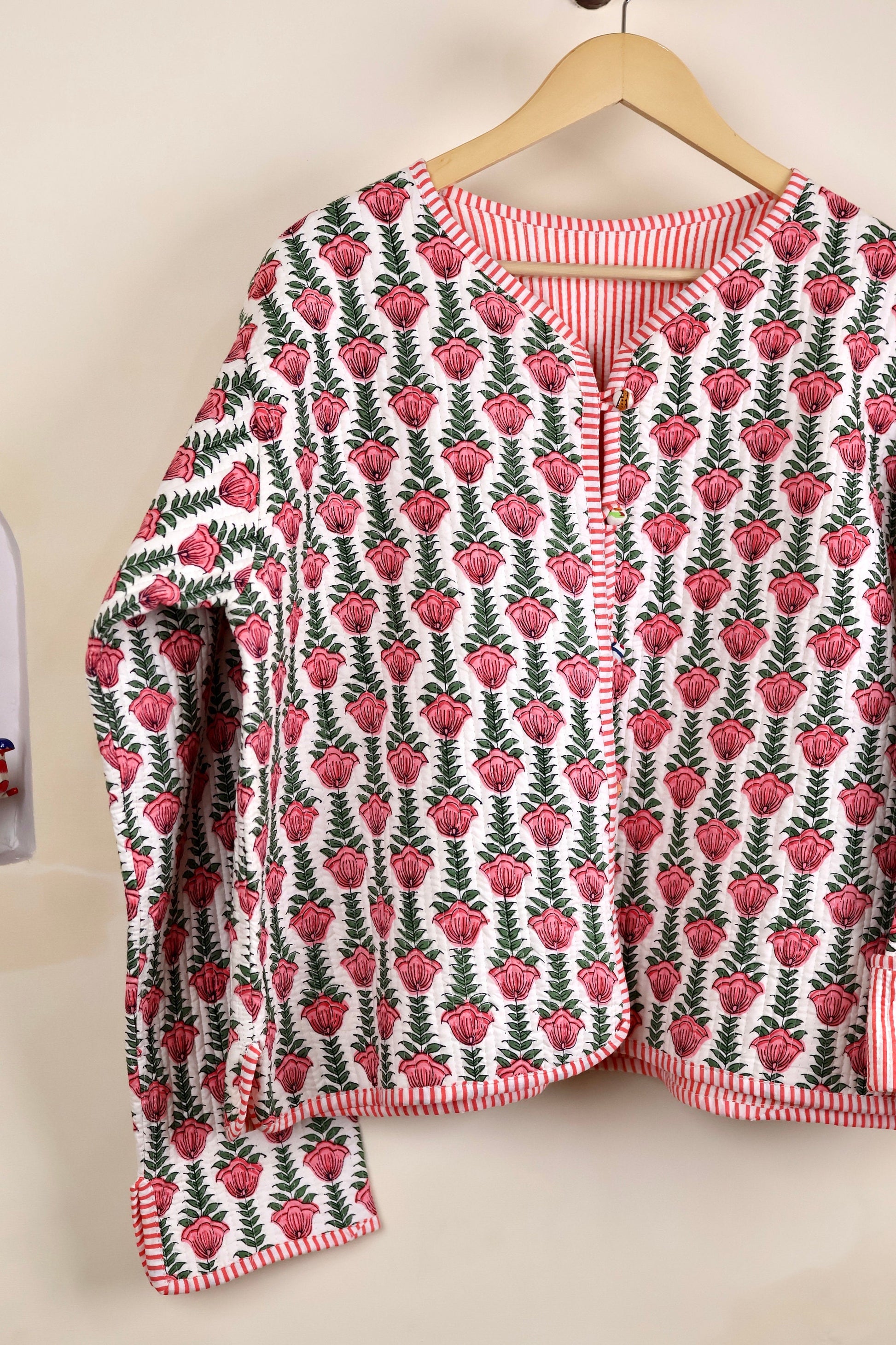 Reversible HandBlock Printed Quilted Cotton Jackets | Fall Winter Floral Women's Coat | Street Wear Bohemian Style Handmade Quilted Jackets