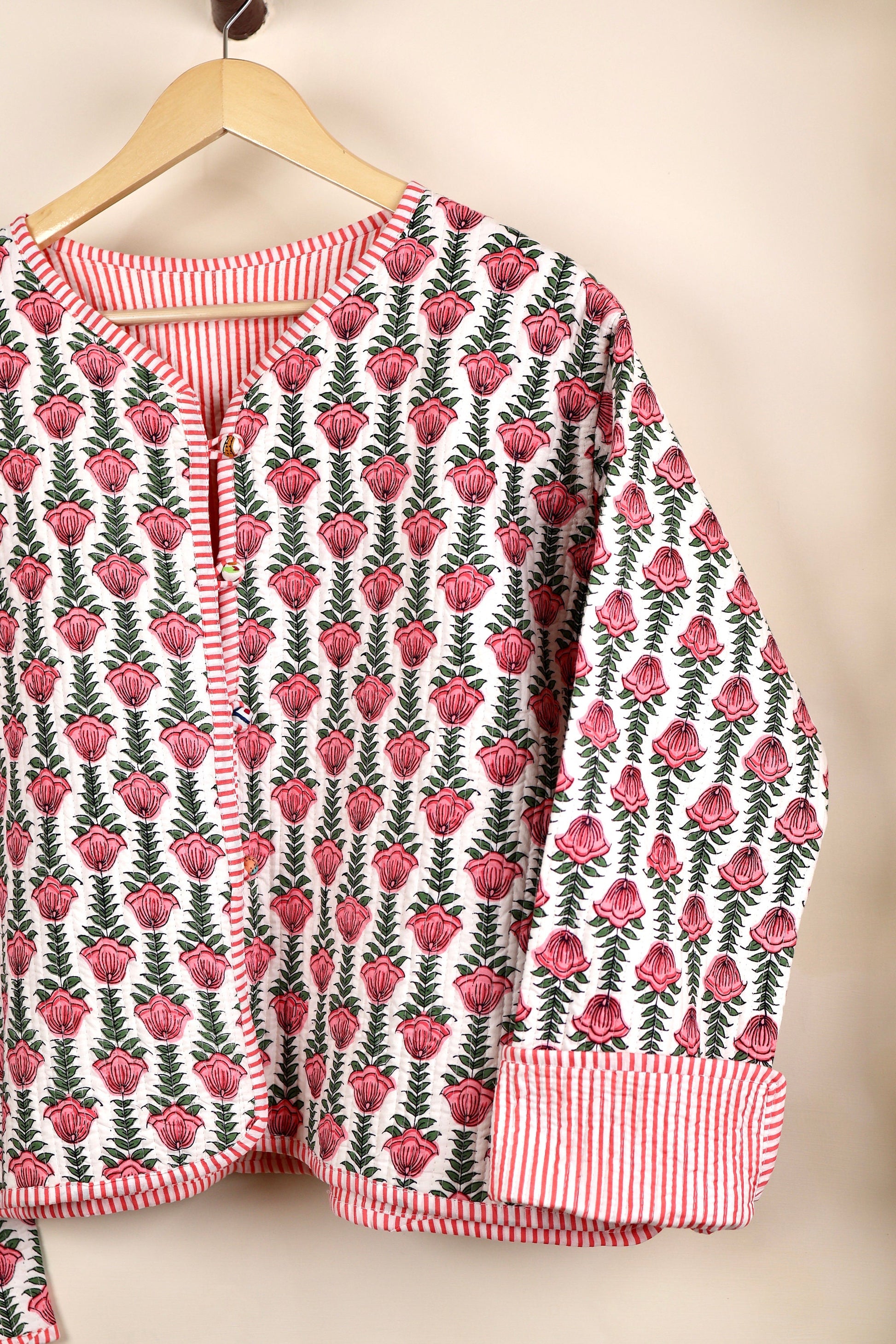 Reversible HandBlock Printed Quilted Cotton Jackets | Fall Winter Floral Women's Coat | Street Wear Bohemian Style Handmade Quilted Jackets