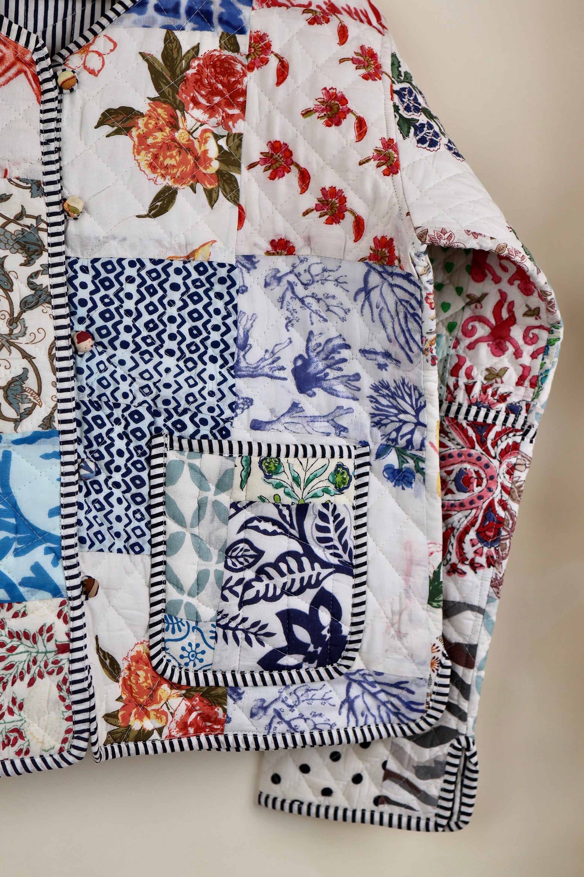 Patchwork HandBlock Printed Quilted Cotton Jackets | Fall Winter Floral Women's Coat | Reversible Bohemian Style Handmade Quilted Jackets