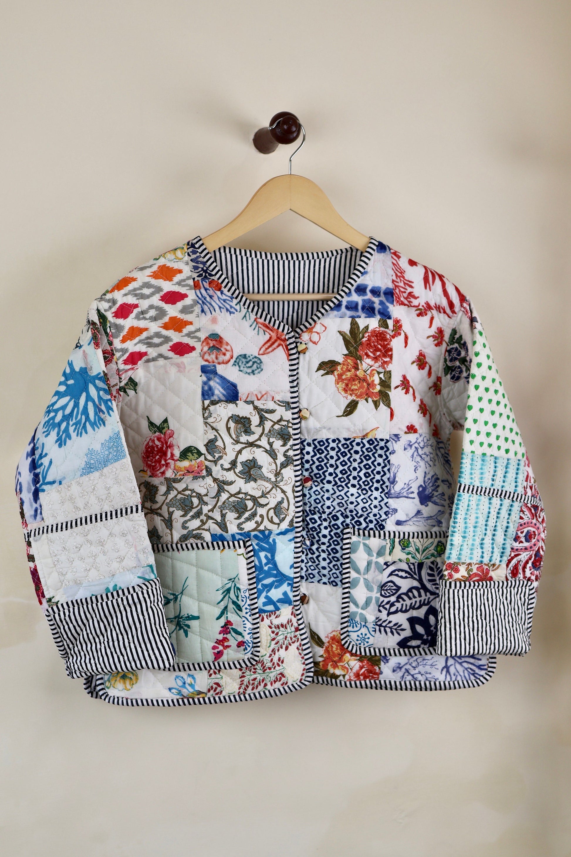 Patchwork HandBlock Printed Quilted Cotton Jackets | Fall Winter Floral Women's Coat | Reversible Bohemian Style Handmade Quilted Jackets