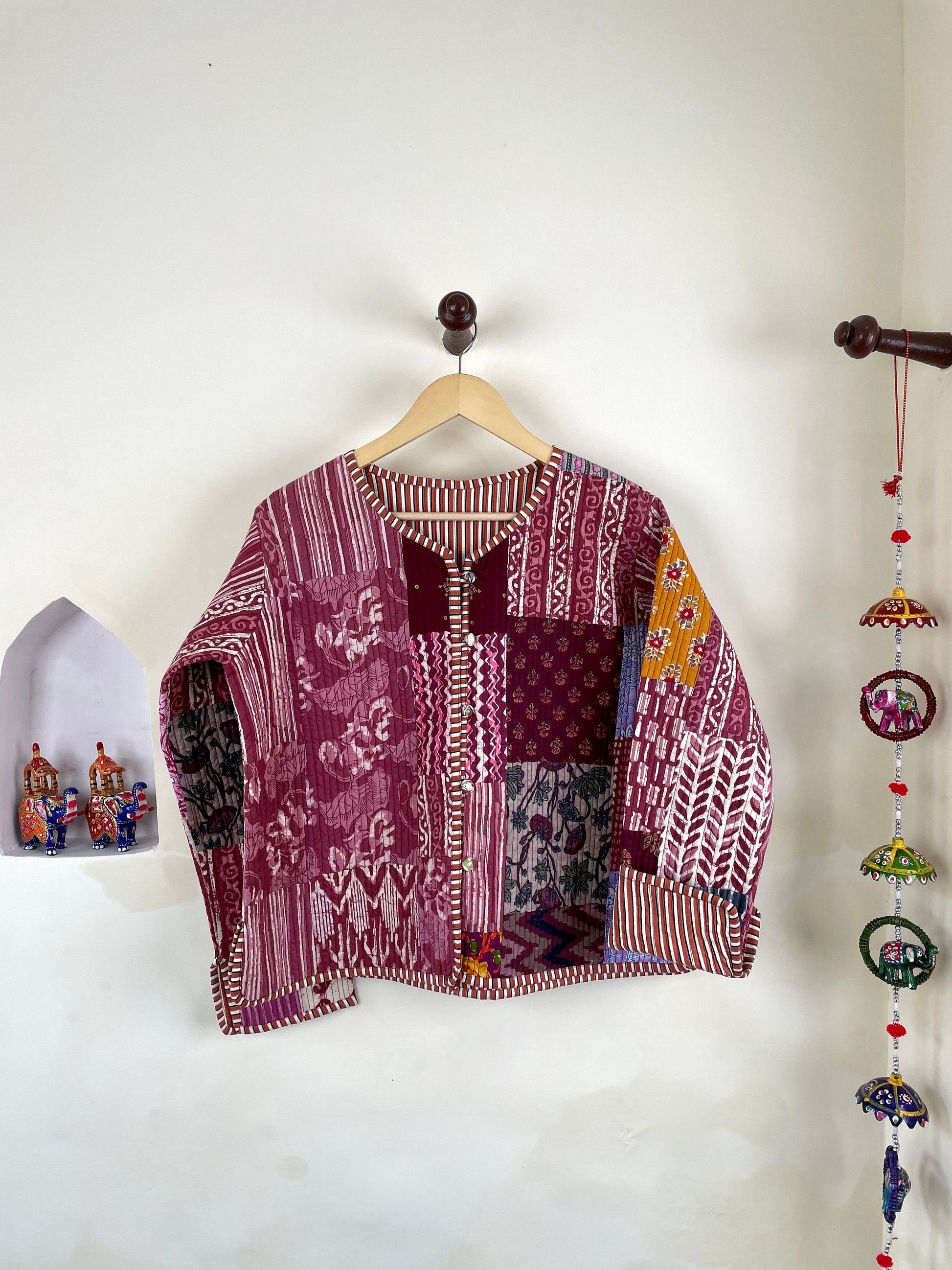 Patchwork HandBlock Printed Quilted Cotton Jackets | Fall Winter Floral Women's Coat | Reversible Bohemian Style Handmade Quilted Jackets