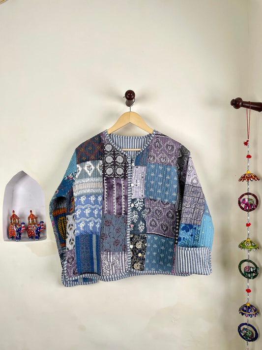 Chic Patchwork Quilted Cotton Jackets | Fall Winter Floral Women's Coat | HandBlock Printed Reversible Bohemian Style Quilted Jackets