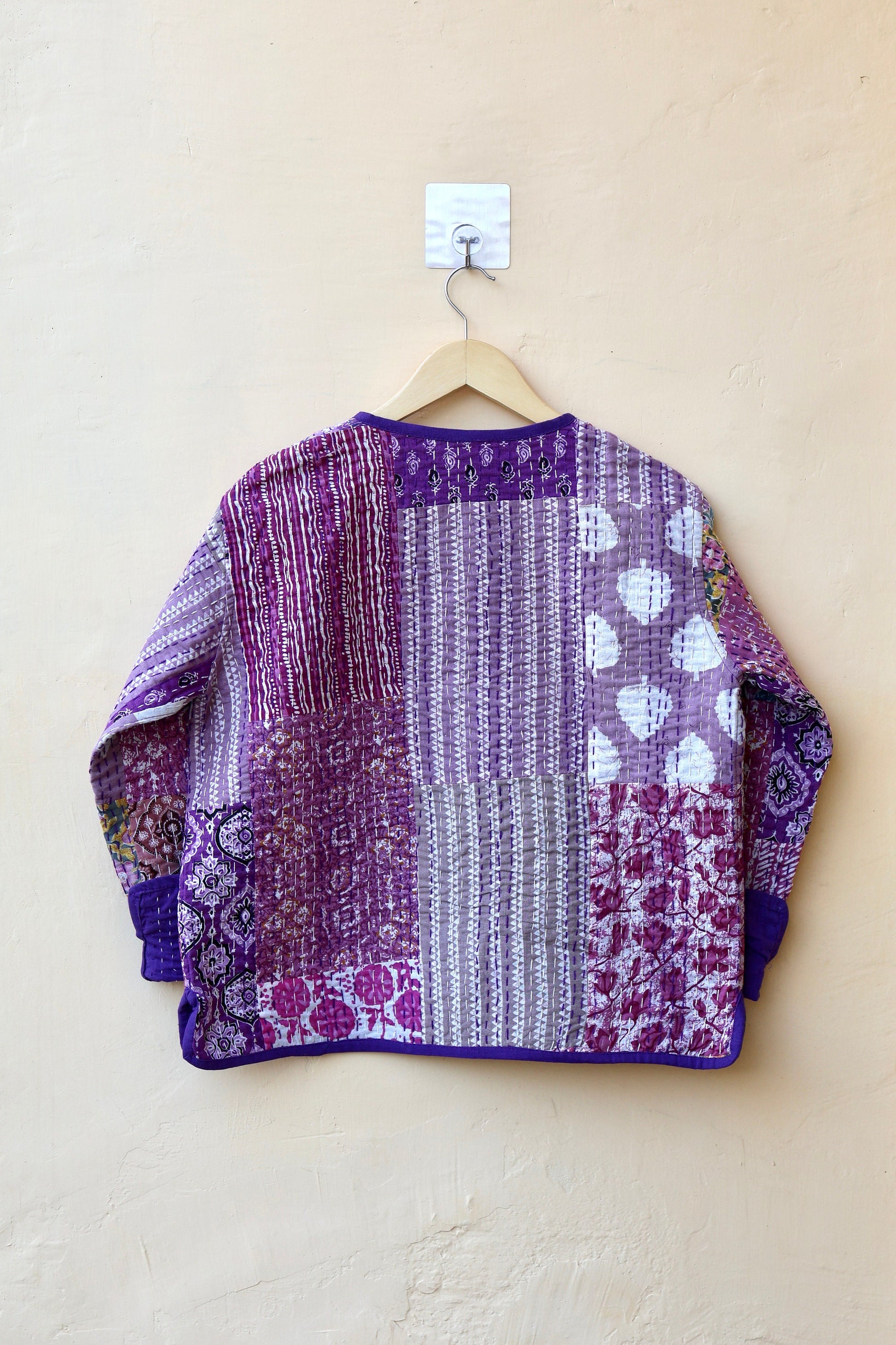 Indian Handmade Purple Kantha Patchwork Quilted Jacket, Stylish Patchwork Women's Coat, Winter Spring Reversible Kantha Jacket for Her