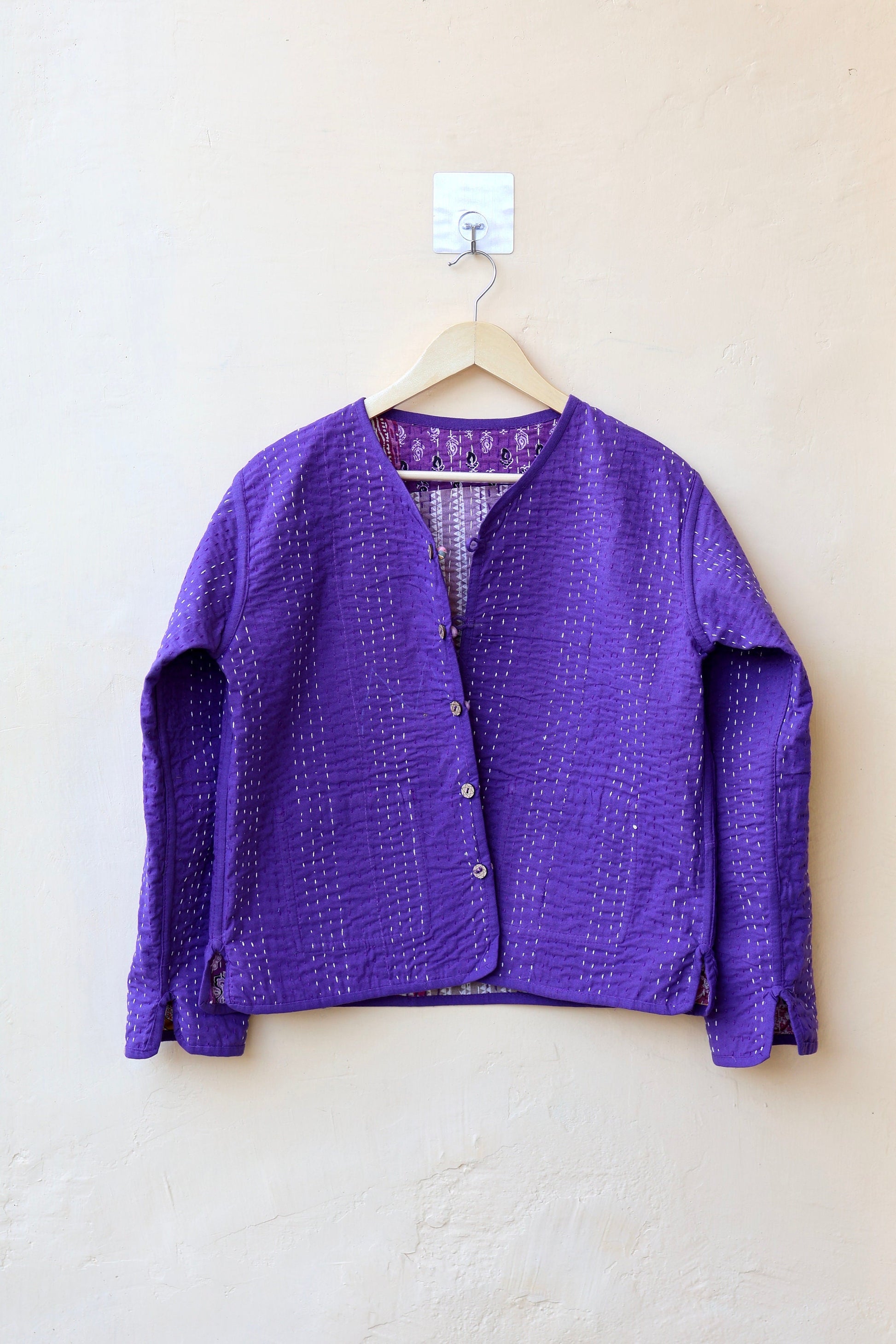 Indian Handmade Purple Kantha Patchwork Quilted Jacket, Stylish Patchwork Women's Coat, Winter Spring Reversible Kantha Jacket for Her