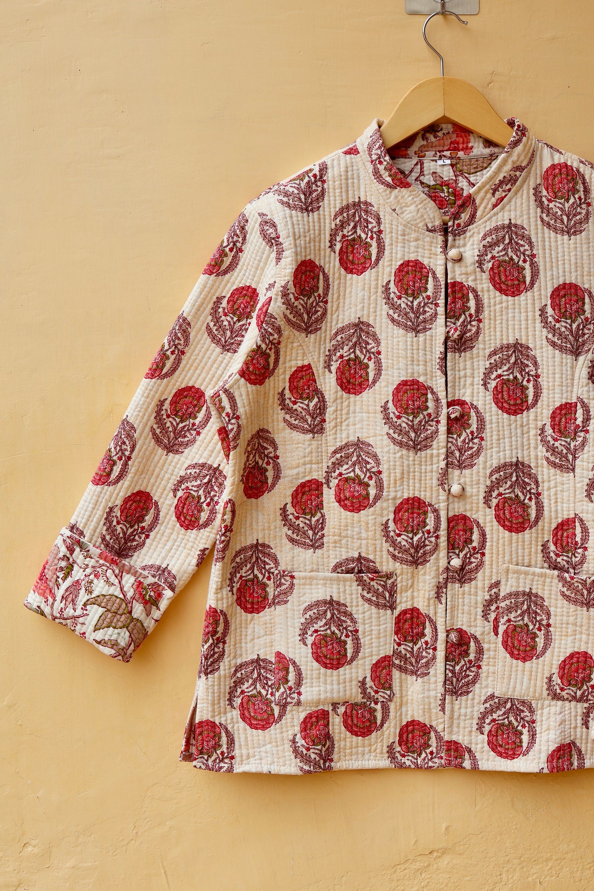 Cotton Handmade Kantha Jacket, Womens Clothing Quilted Reversible Coat, Kimono Indian Hand Printed Vintage Boho Vest Valentines Gift for Her