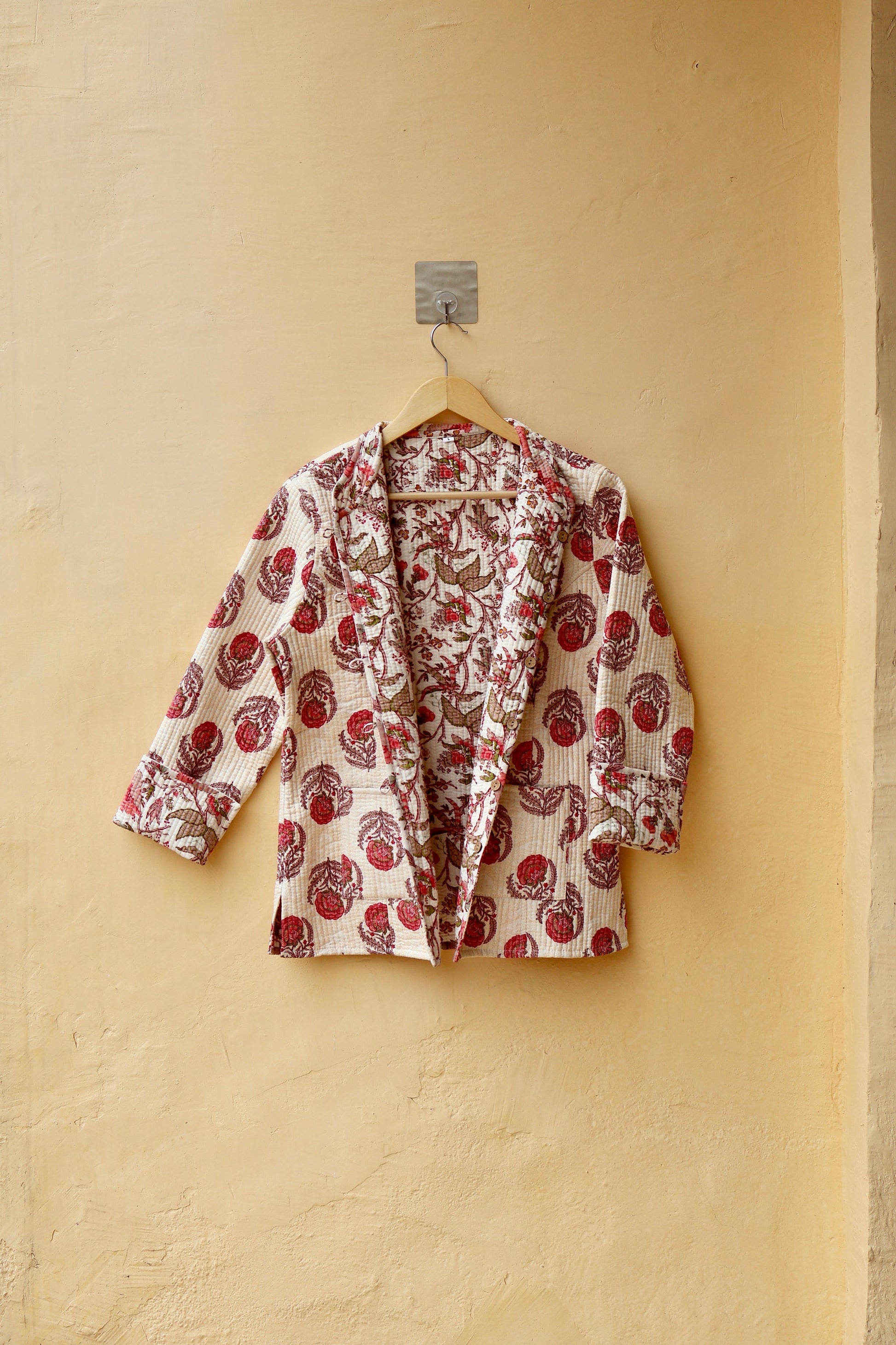 Cotton Handmade Kantha Jacket, Womens Clothing Quilted Reversible Coat, Kimono Indian Hand Printed Vintage Boho Vest Valentines Gift for Her