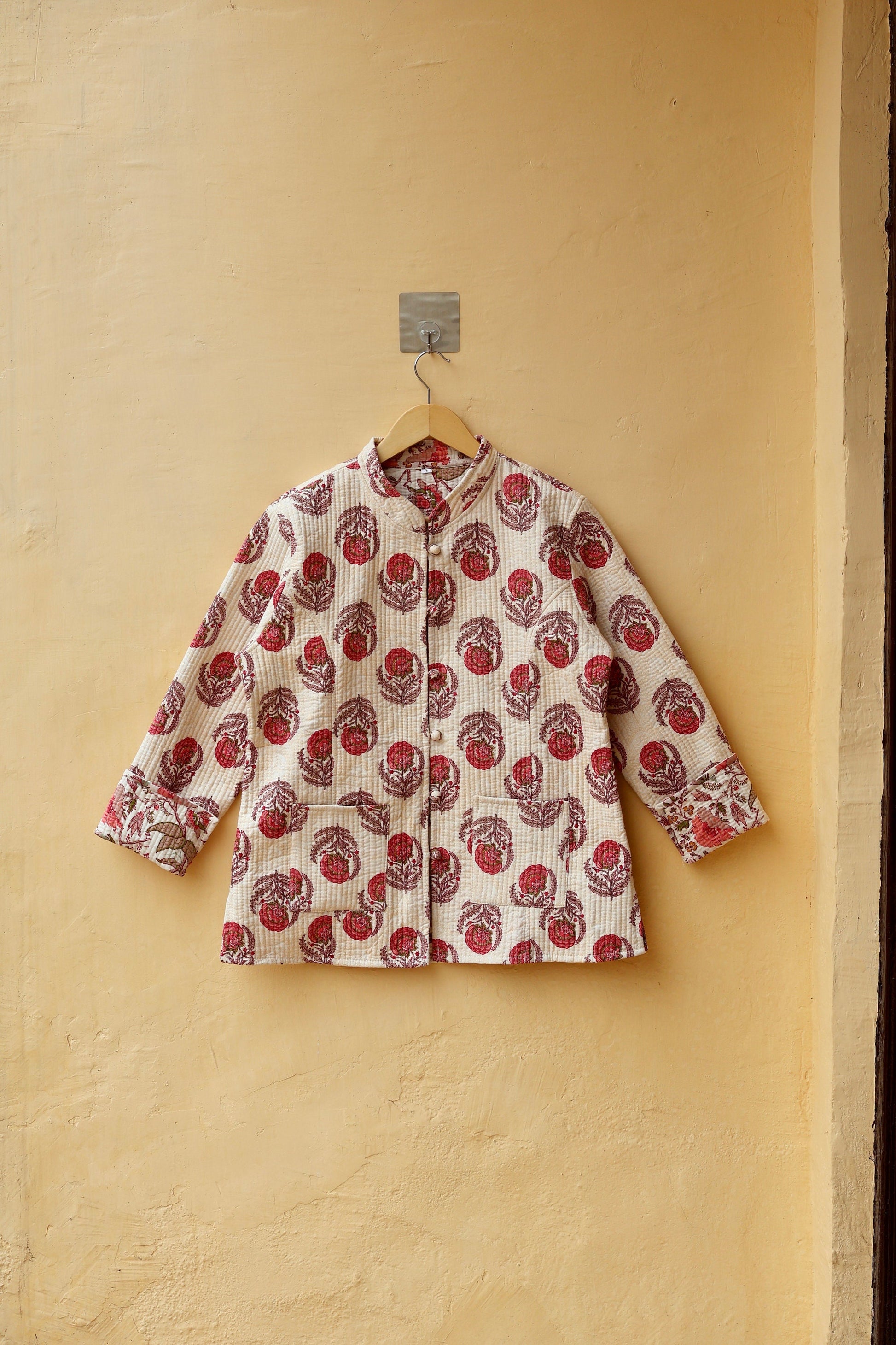 Cotton Handmade Kantha Jacket, Womens Clothing Quilted Reversible Coat, Kimono Indian Hand Printed Vintage Boho Vest Valentines Gift for Her