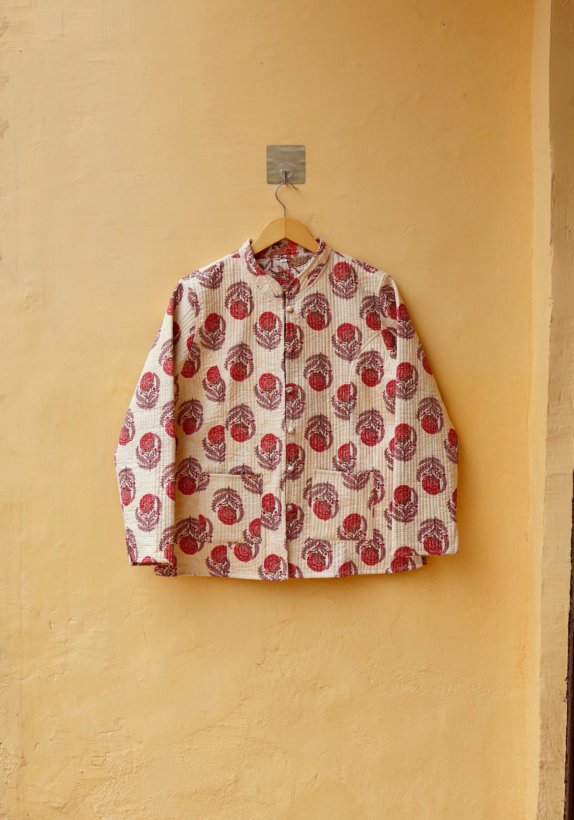 Cotton Handmade Kantha Jacket, Womens Clothing Quilted Reversible Coat, Kimono Indian Hand Printed Vintage Boho Vest Valentines Gift for Her