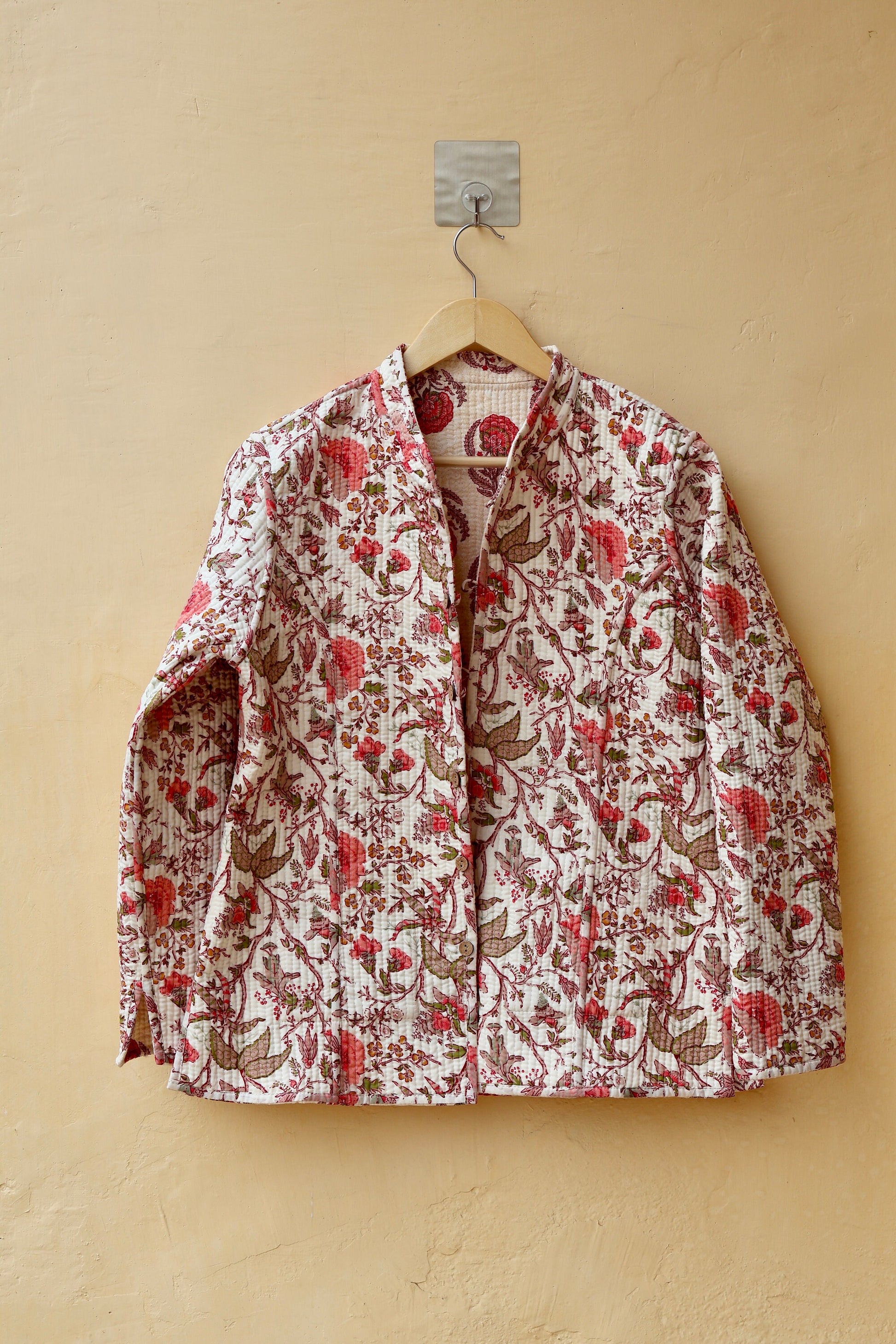 Cotton Handmade Kantha Jacket, Womens Clothing Quilted Reversible Coat, Kimono Indian Hand Printed Vintage Boho Vest Valentines Gift for Her