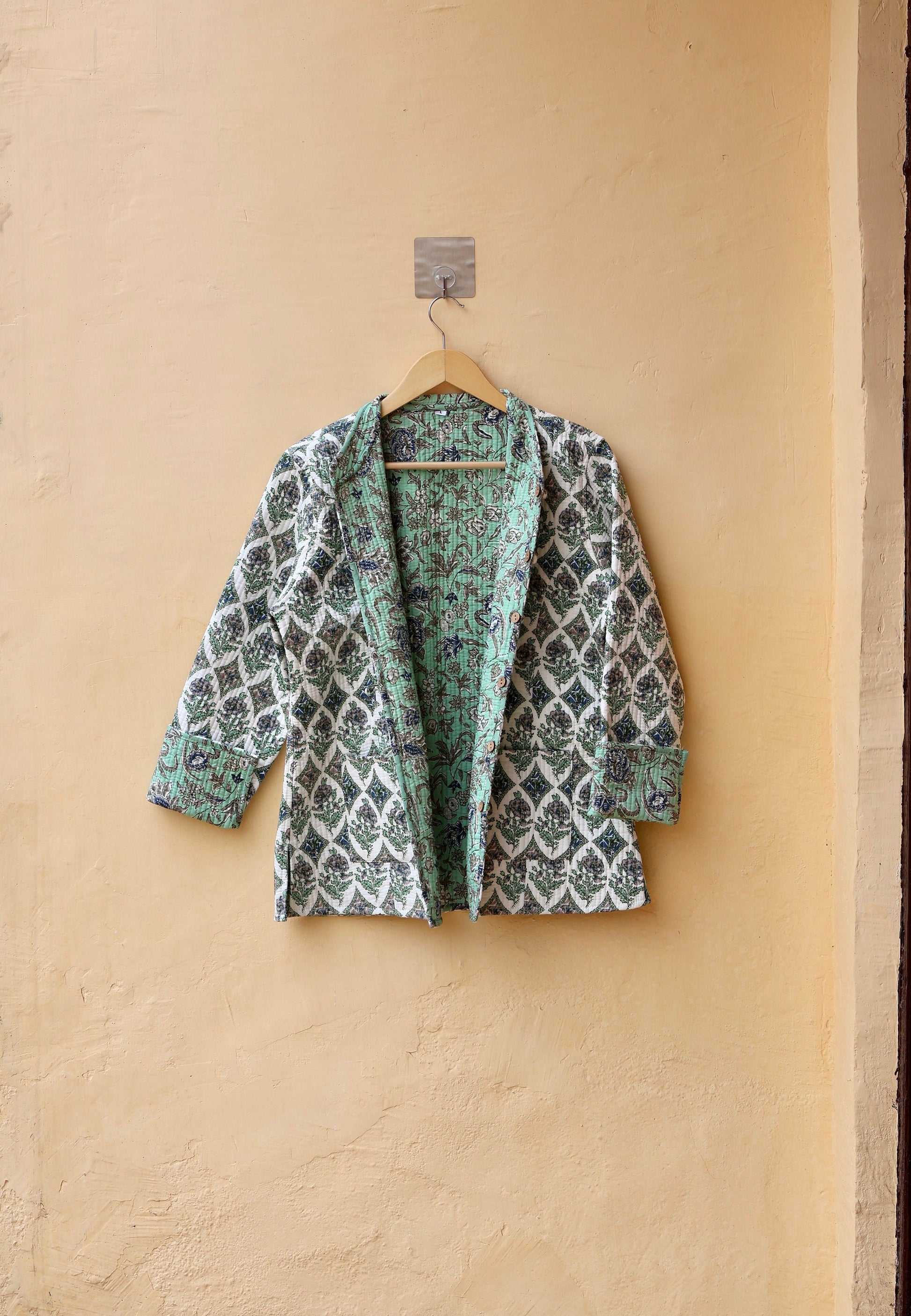 Cotton Handmade Kantha Jacket, Womens Clothing Quilted Reversible Coat, Kimono Indian Hand Printed Vintage Boho Vest Valentines Gift for Her