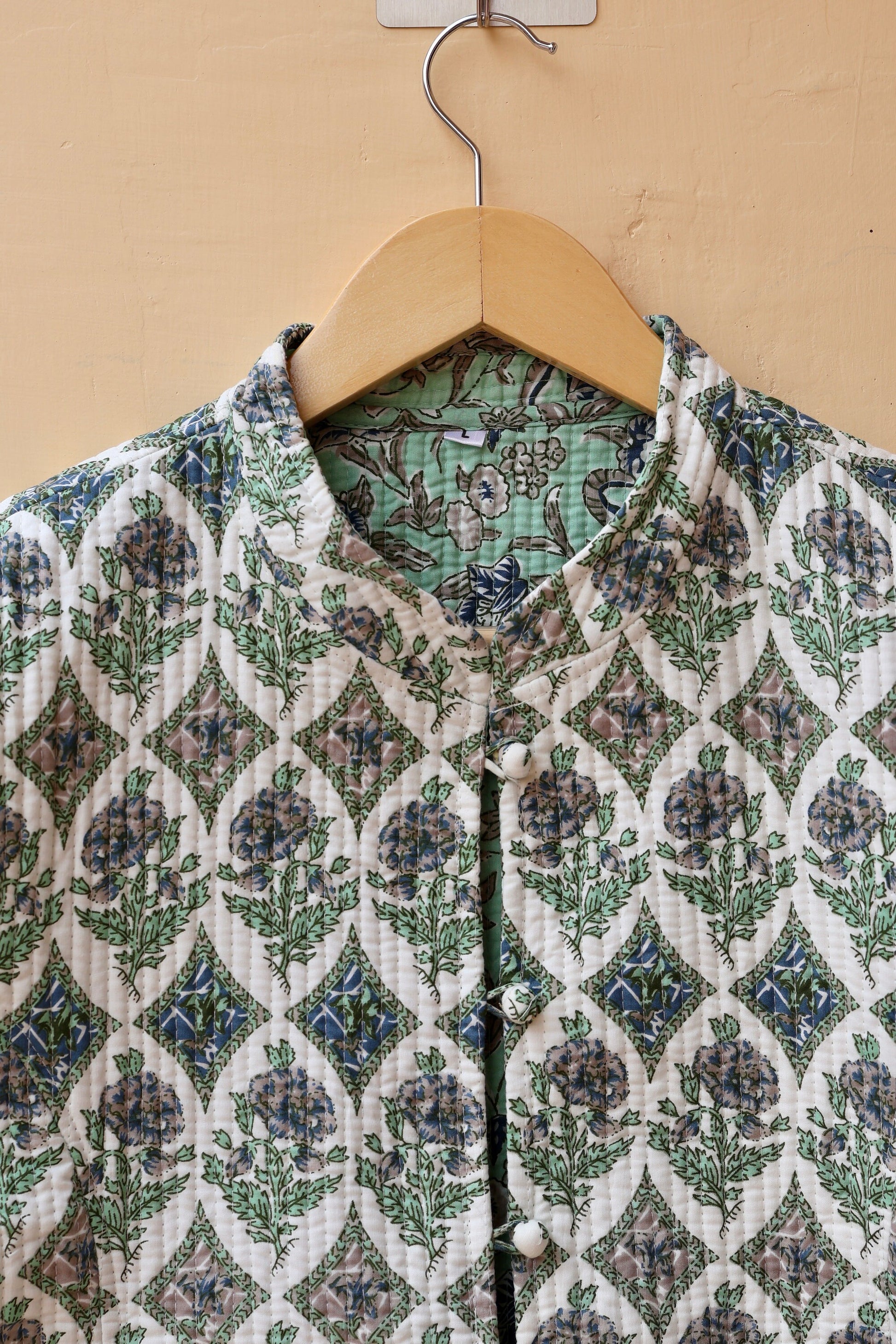 Cotton Handmade Kantha Jacket, Womens Clothing Quilted Reversible Coat, Kimono Indian Hand Printed Vintage Boho Vest Valentines Gift for Her